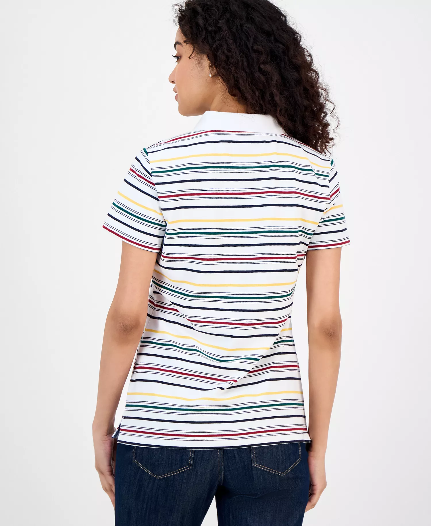 Nautica Women's Striped Short-Sleeve Polo Shirt - Bright White Multi - L