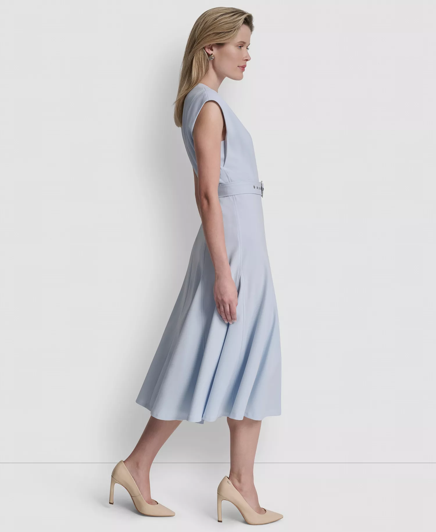 Women's Sleeveless V-Neck Belted Midi Dress - Skyway Blue - 10