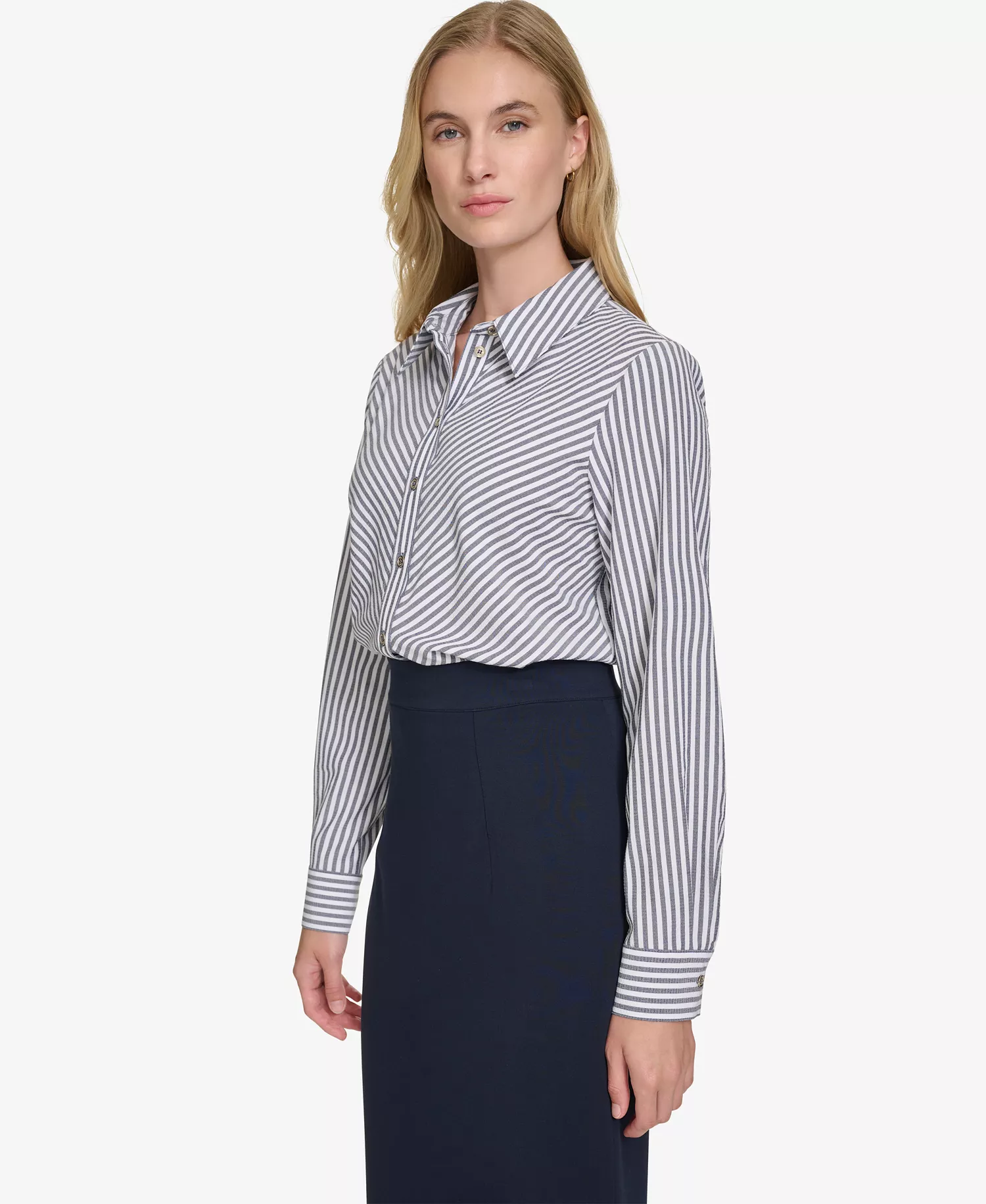 Women's Strip-Print Button-Front Shirt  - Mdnght/ivr - M