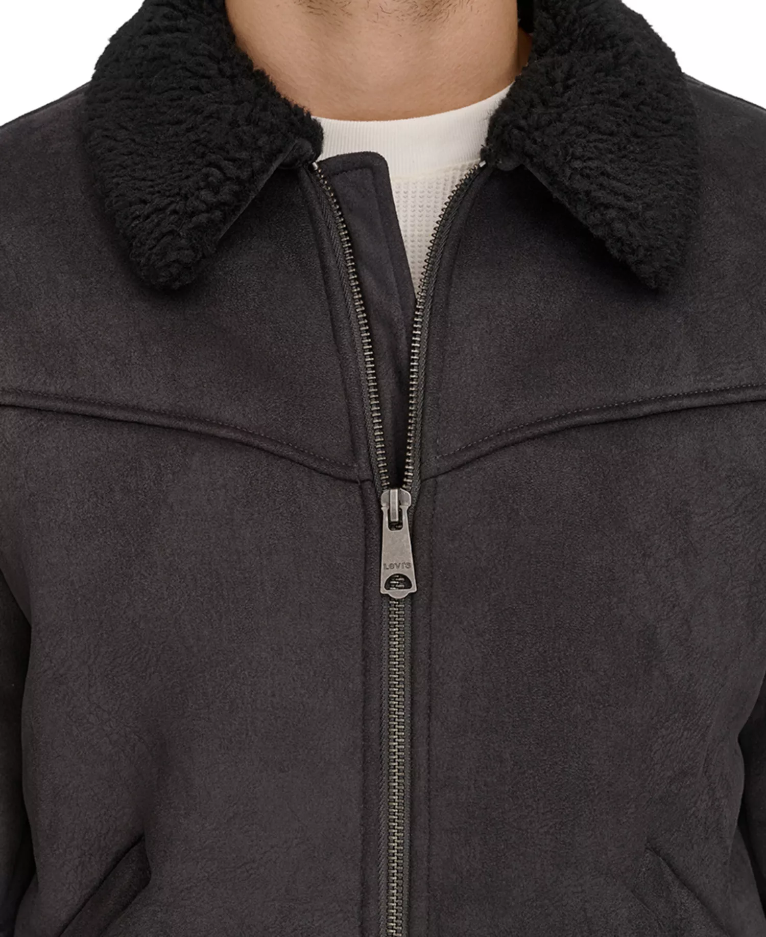 Men's Faux-Shearling Full-Zip Bomber Jacket - Black - M