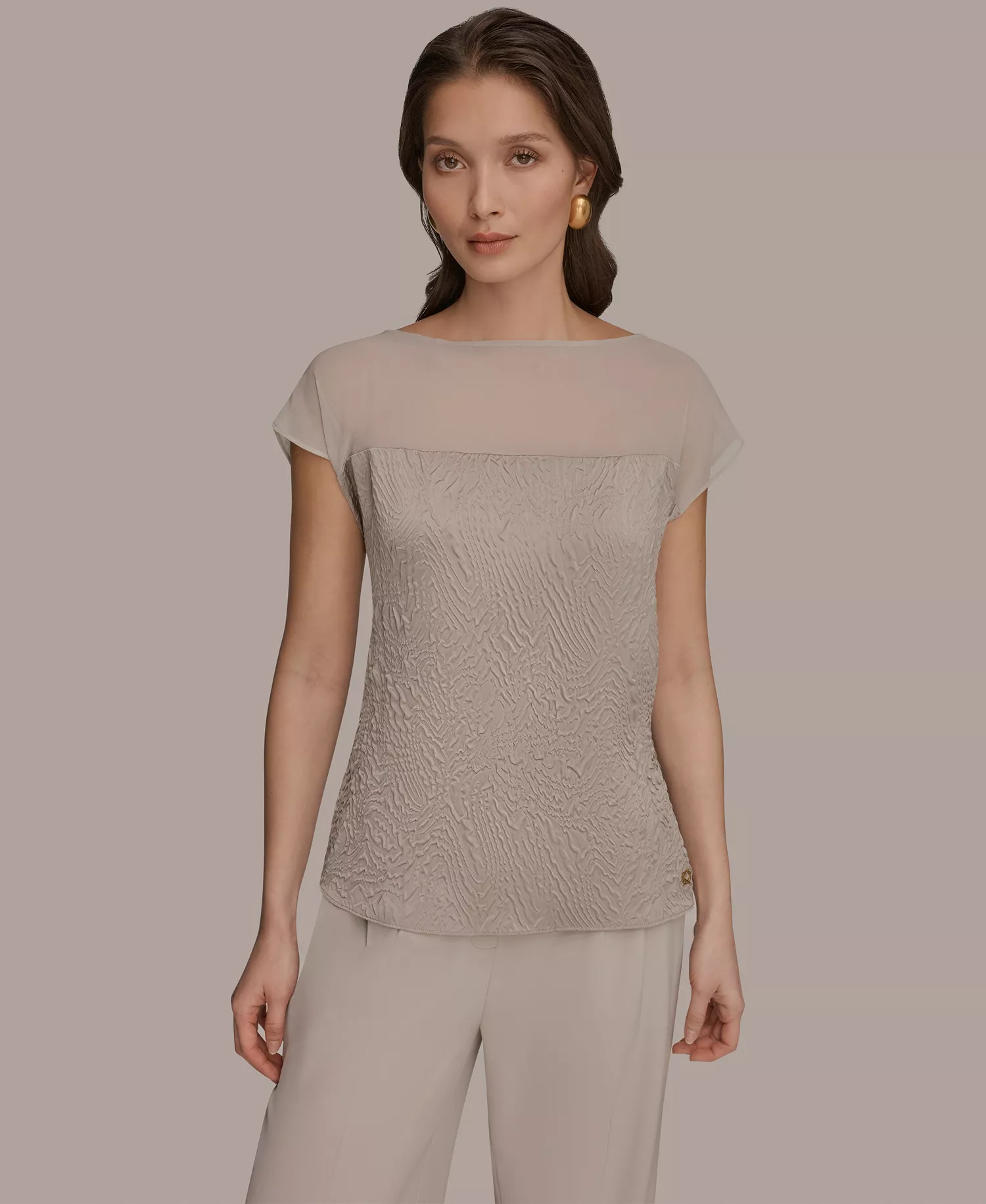 Women's Mixed Media Extended Shoulder Top - Turin - L