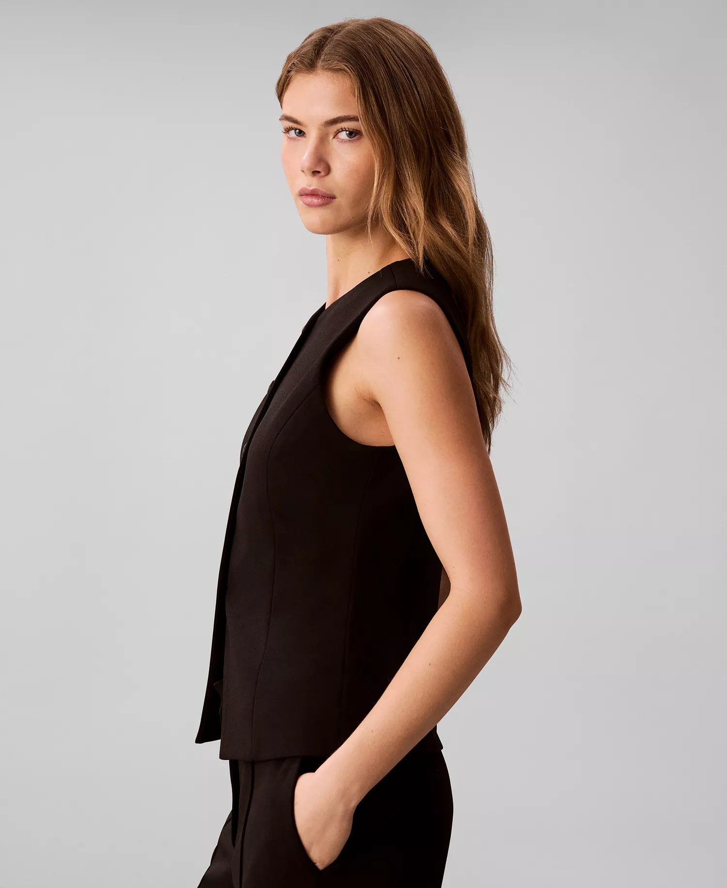 Women's V-Neck Front Button Vest - Black - 10