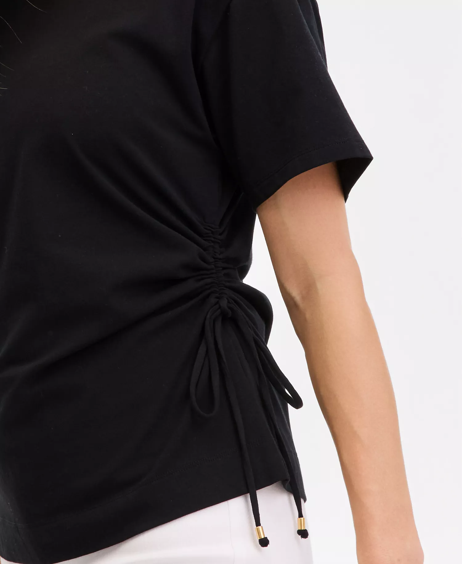 Women's Short Sleeve Side Tie T-Shirt, Macy's Exclusive - Deep Black - L