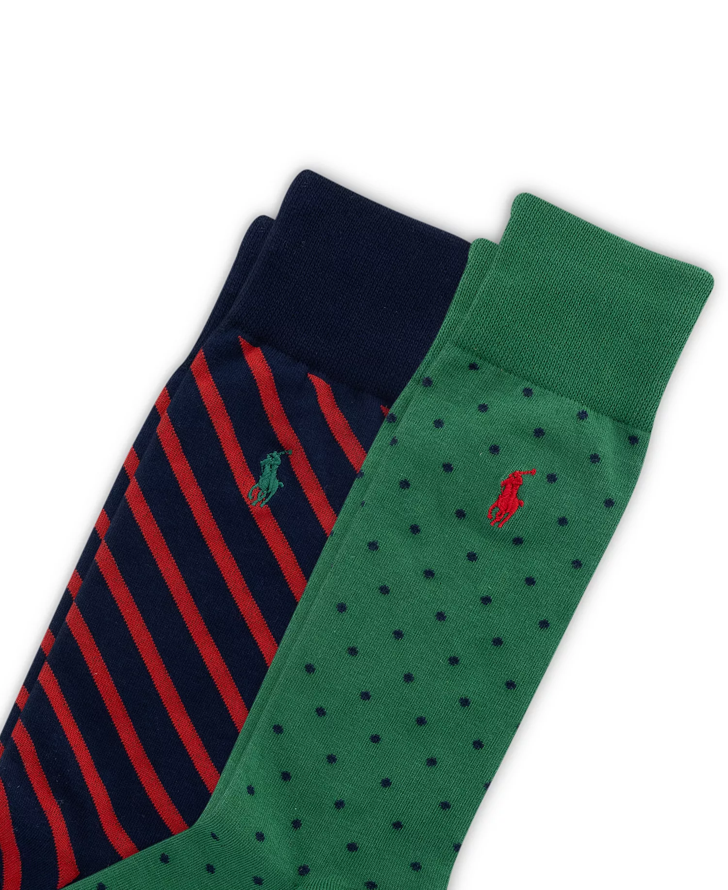 Men's  2-Pack Dot & Stripe Slack Socks - Green/Red/Black - 10-13
