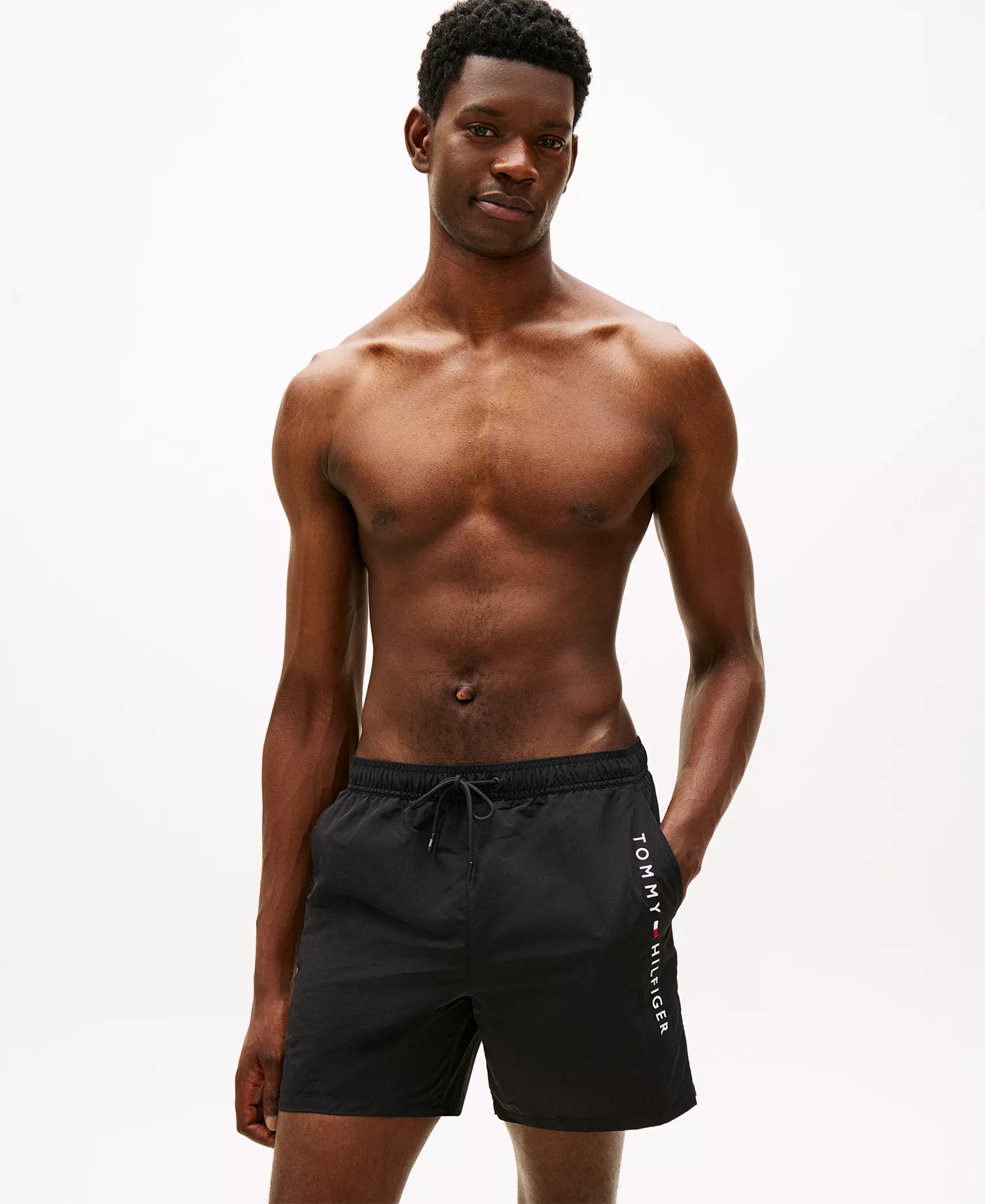 Men's Classic-Fit Drawstring Zip Pocket Swim Trunks - Black - 2XL