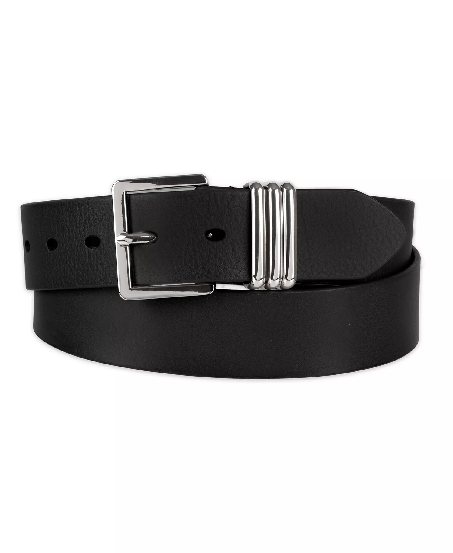 Women's Triple-Metal Strap Keeper Casual Leather Belt - Black - L