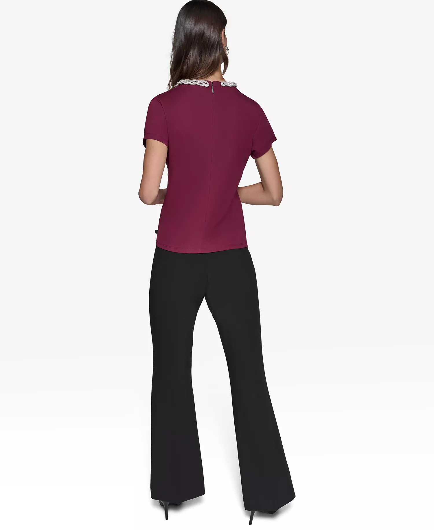 Women's Embellished Scoop-Neck Top - Barolo Wine - XS