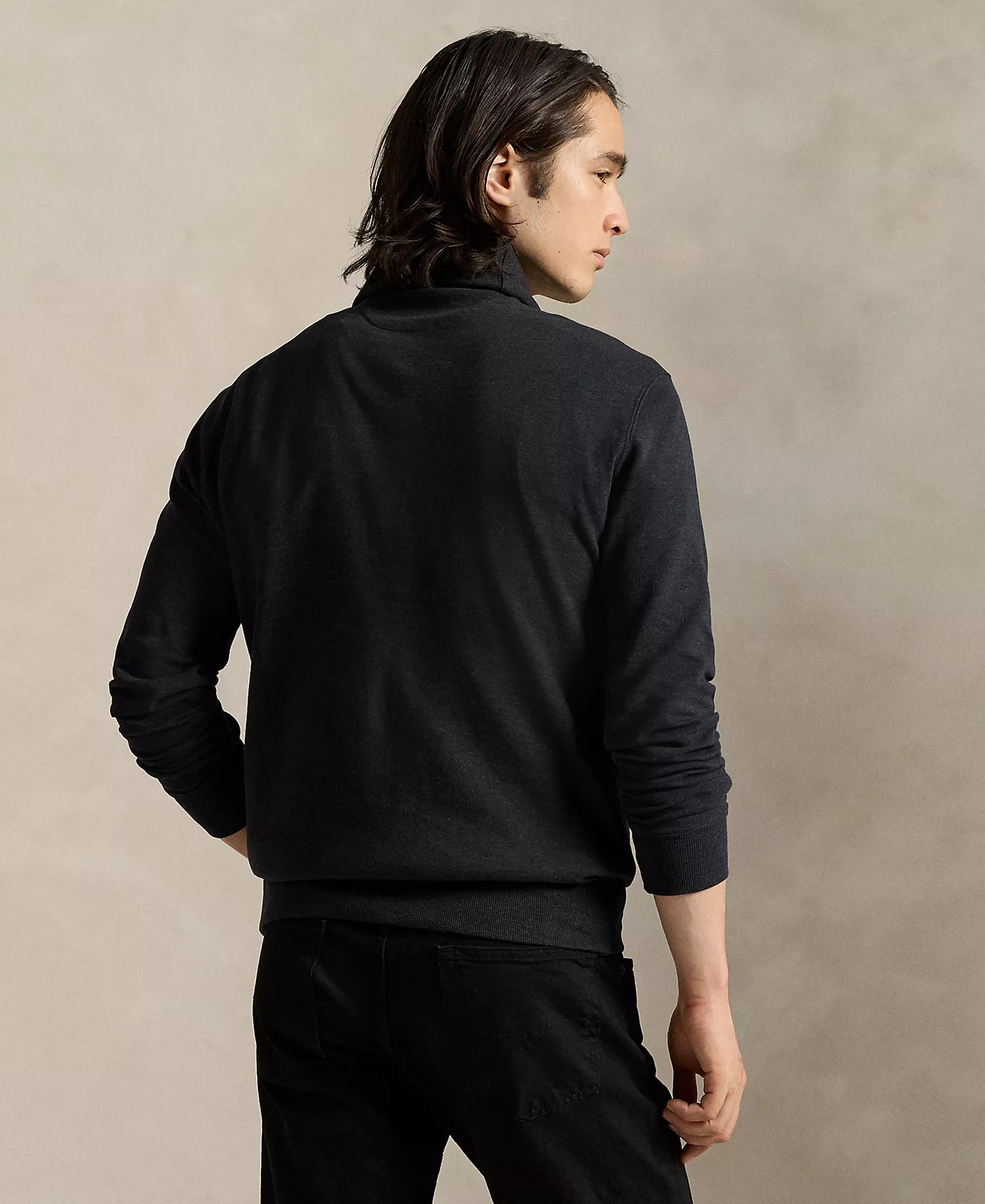Men's Luxury Jersey Shawl-Collar Pullover - Polo Black Heather/c9979 - XS