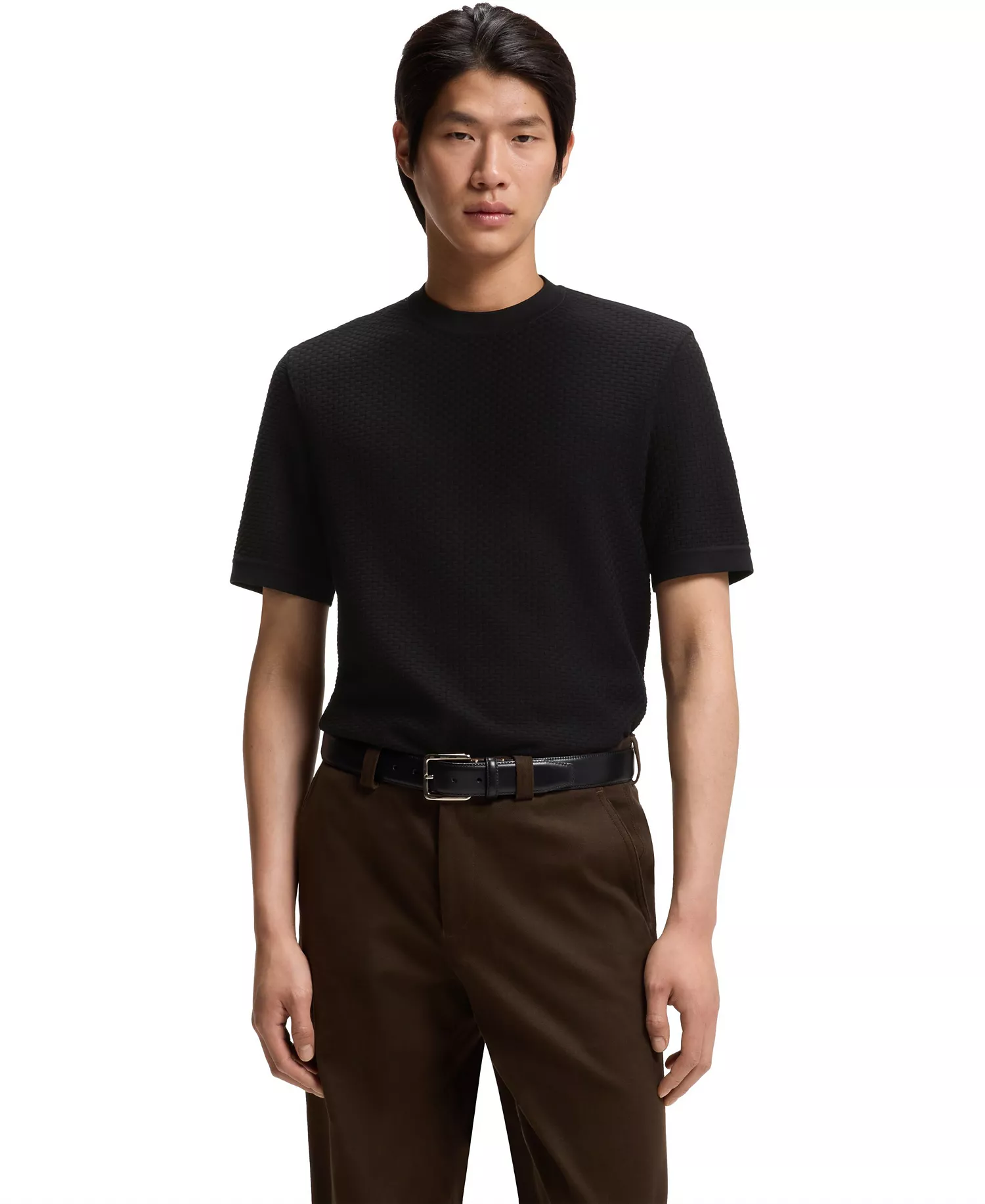 Men's Mercerized Cotton Basket Weave T-Shirt - Black - L