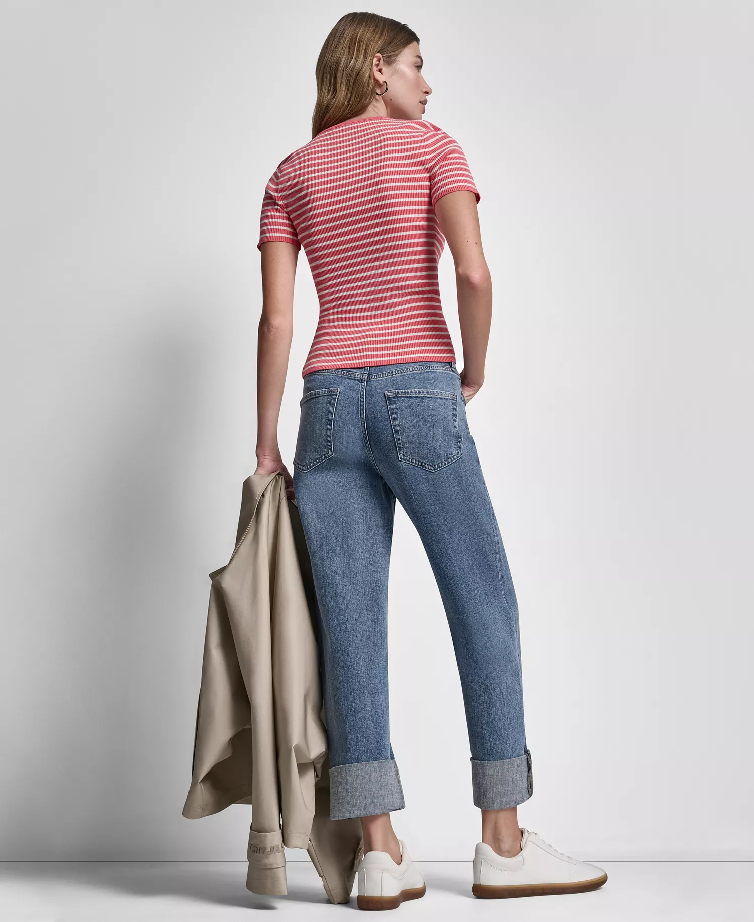 Women's Short Single Breasted Dolman Sleeve Military Trench Jacket - Pebble - L - Regular