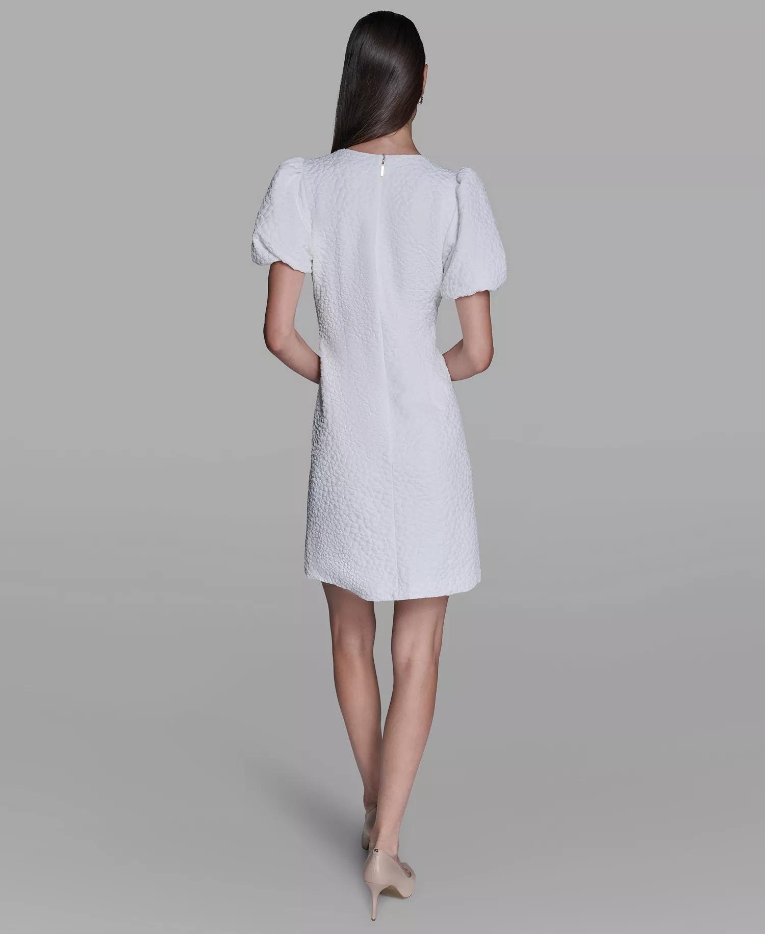 Women's Puff-Sleeve Floral Dress - Soft White - 10