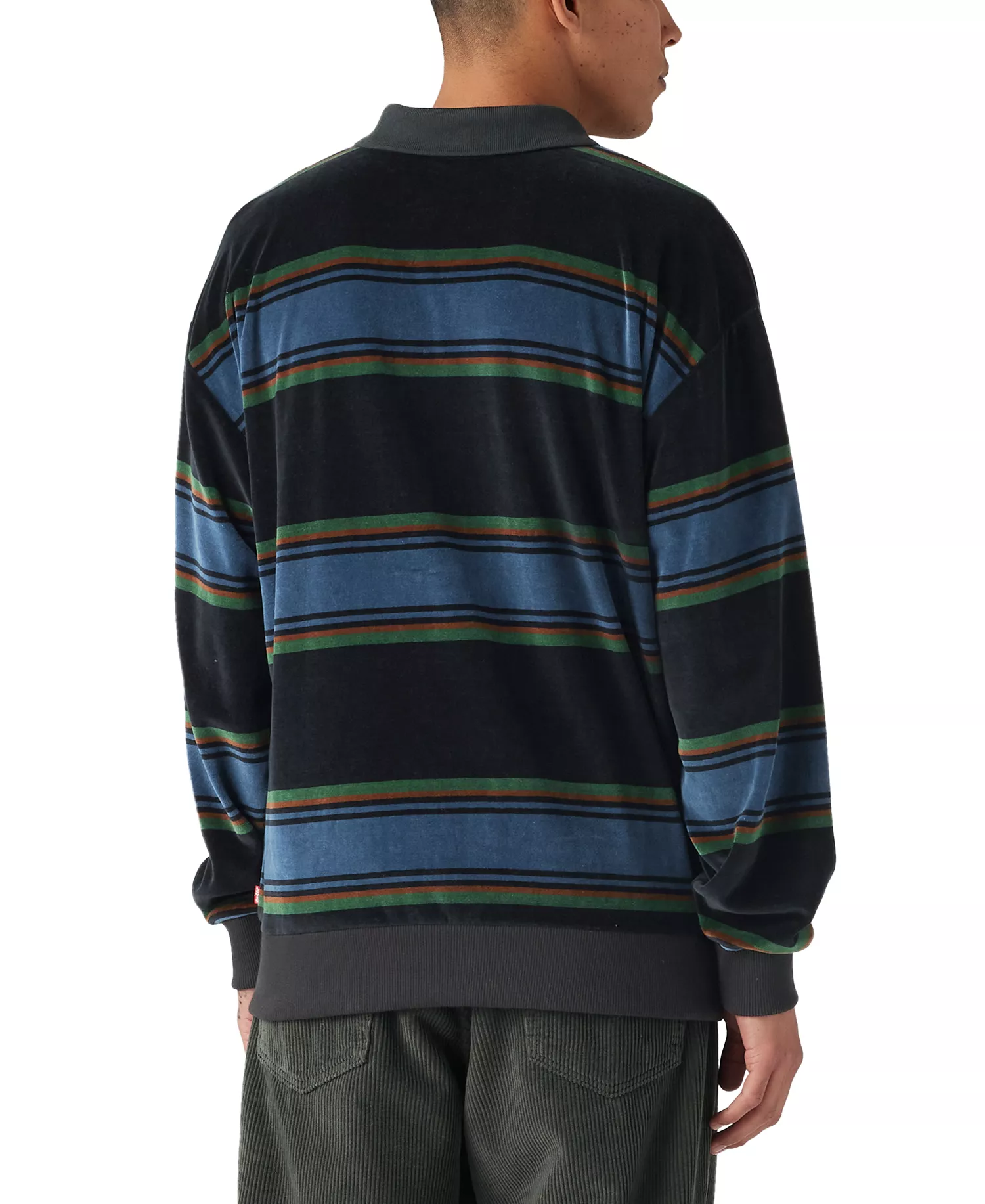 Men's Regular-Fit Long-Sleeve Polo Shirt - Blue/Black - 2XL