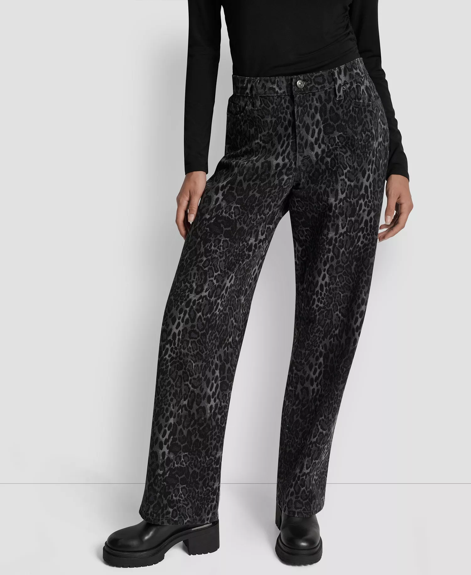 Women's Mid Rise Leopard Print Jeans - Forged Iron Jaguar - 24
