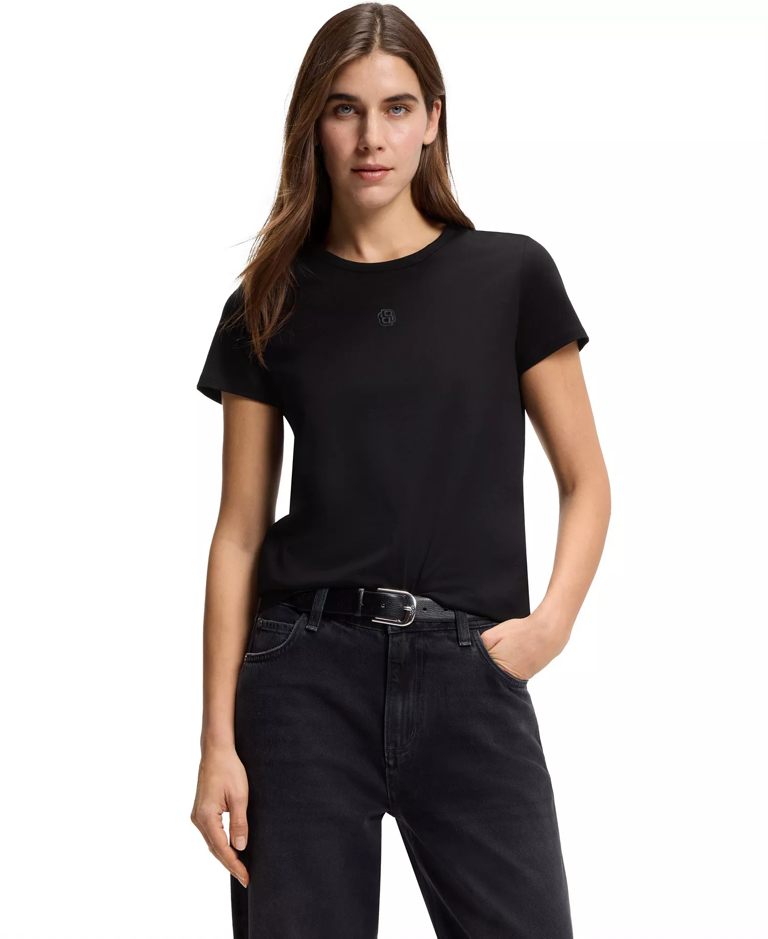 BOSS by Women's Mercerized Cotton Regular-Fit T-Shirt - Black - L