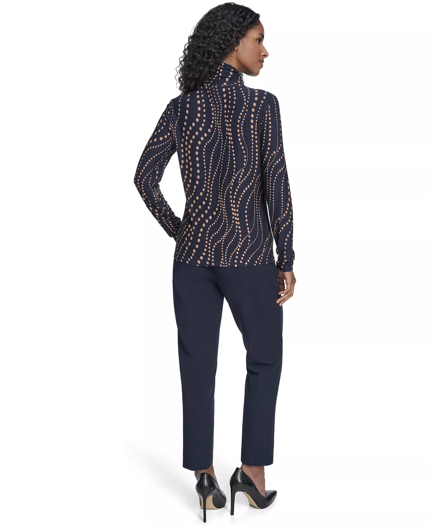 Women's Long Sleeve Cascade Dot Turtleneck Top - Midnight/ Brown Sugar - L