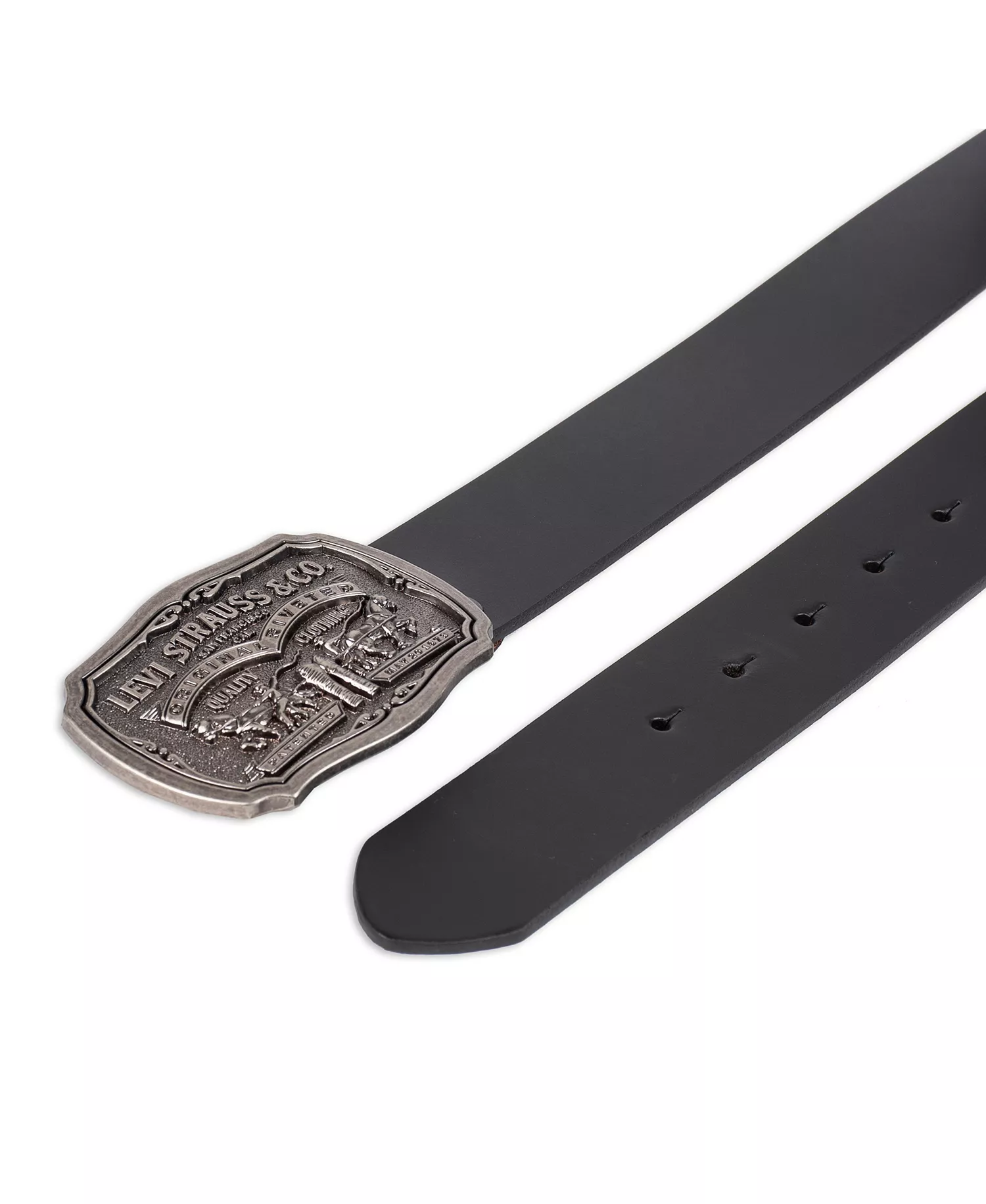 Men's Leather Belt with Plaque Buckle - Black - 30