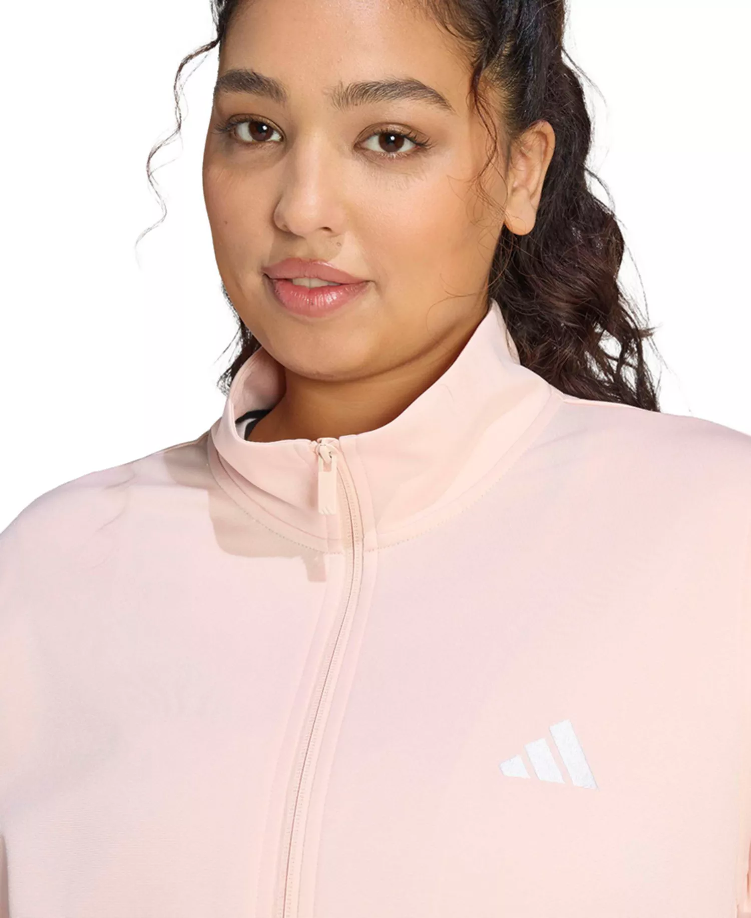 Plus Size Essentials Tricot Three Stripes Track Jacket - Black/Clear Pink - 1X