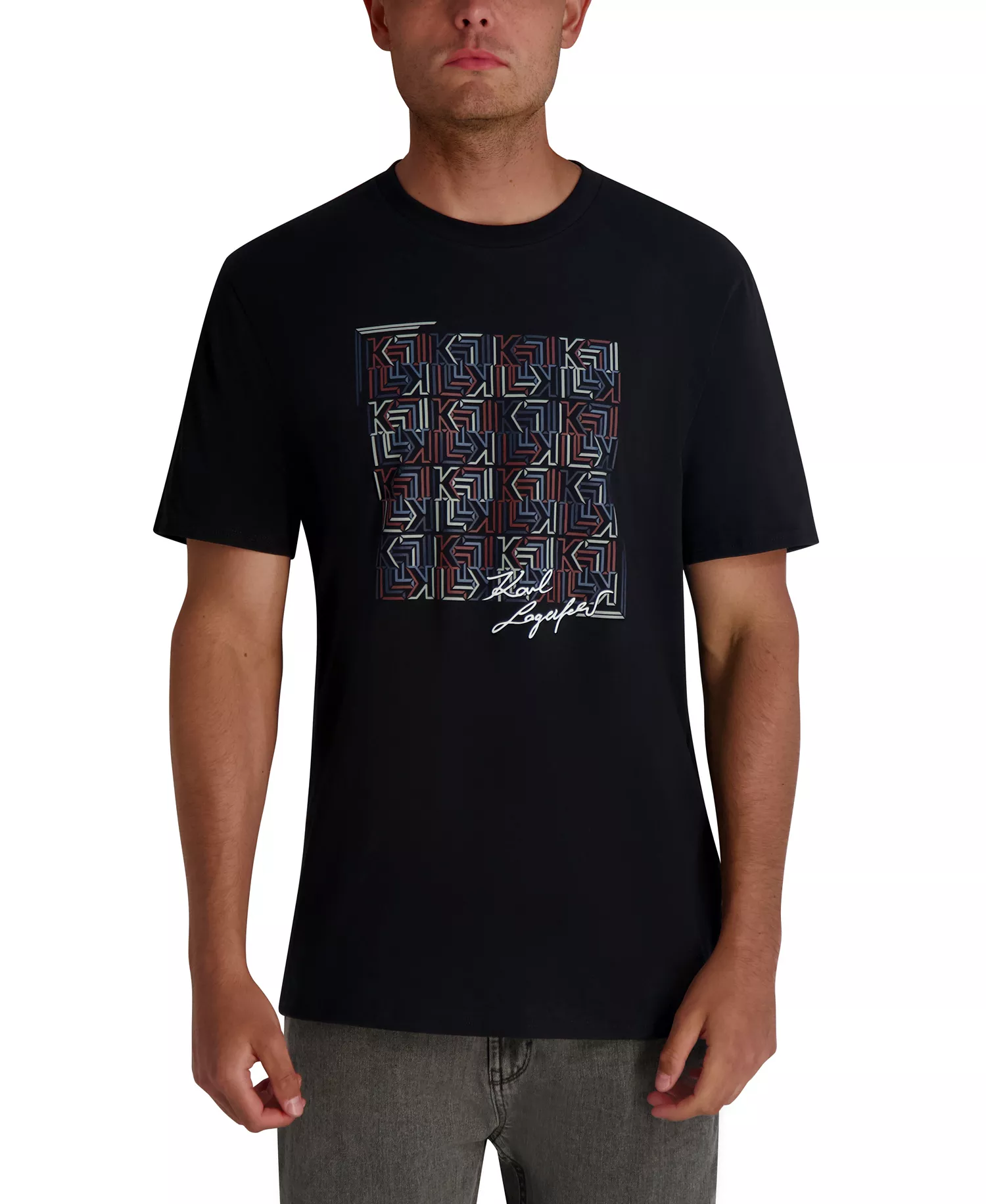 Men's Squared Print T-Shirt - Black - 2XL