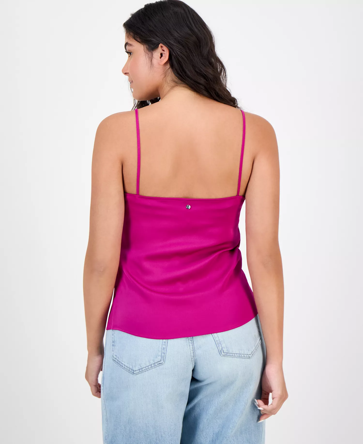 Women's Mesh-Trim V-Neck Satin Camisole - Dark Pink - 0