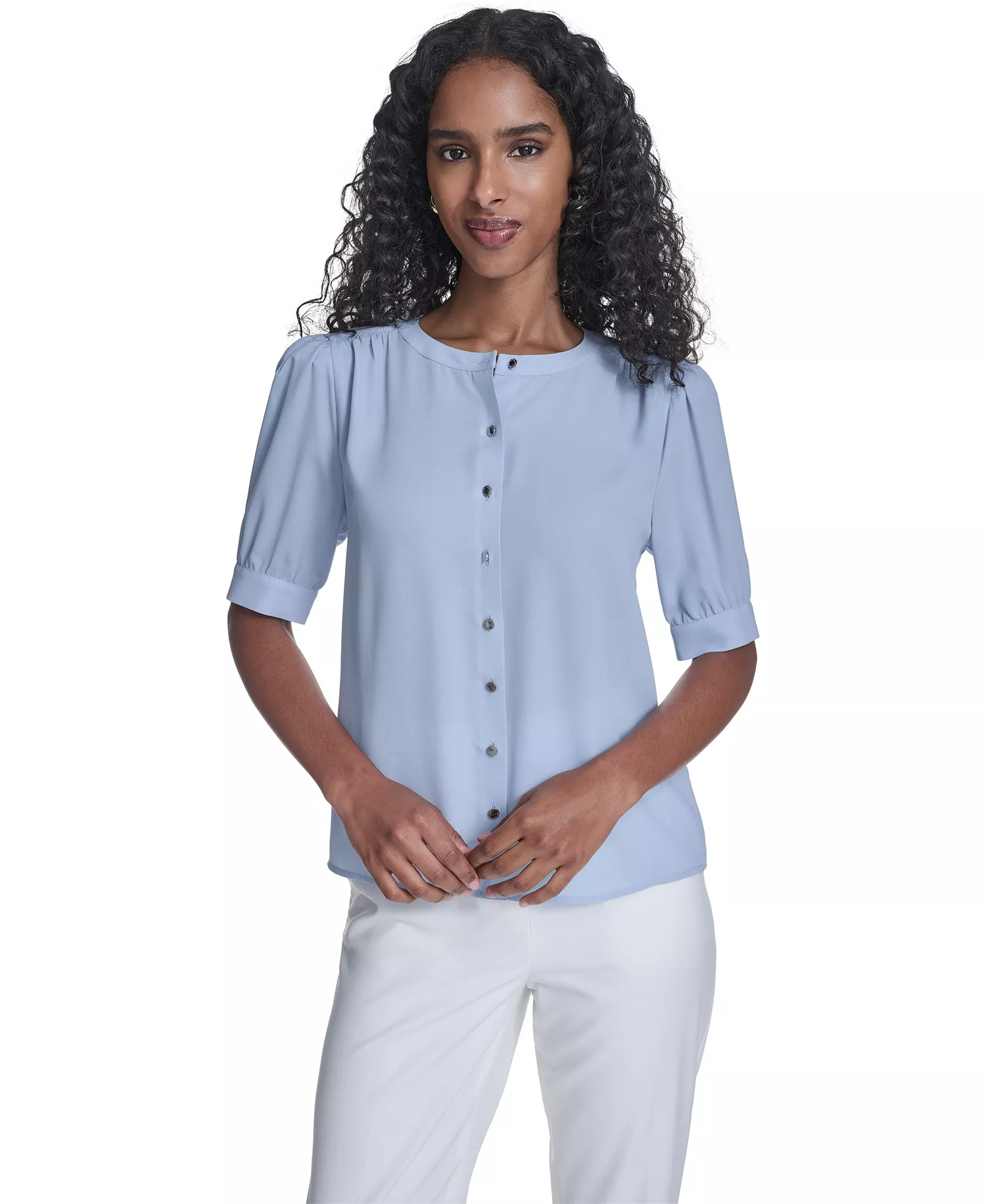 Women's Short-Sleeve Button Front Top - Zen - L