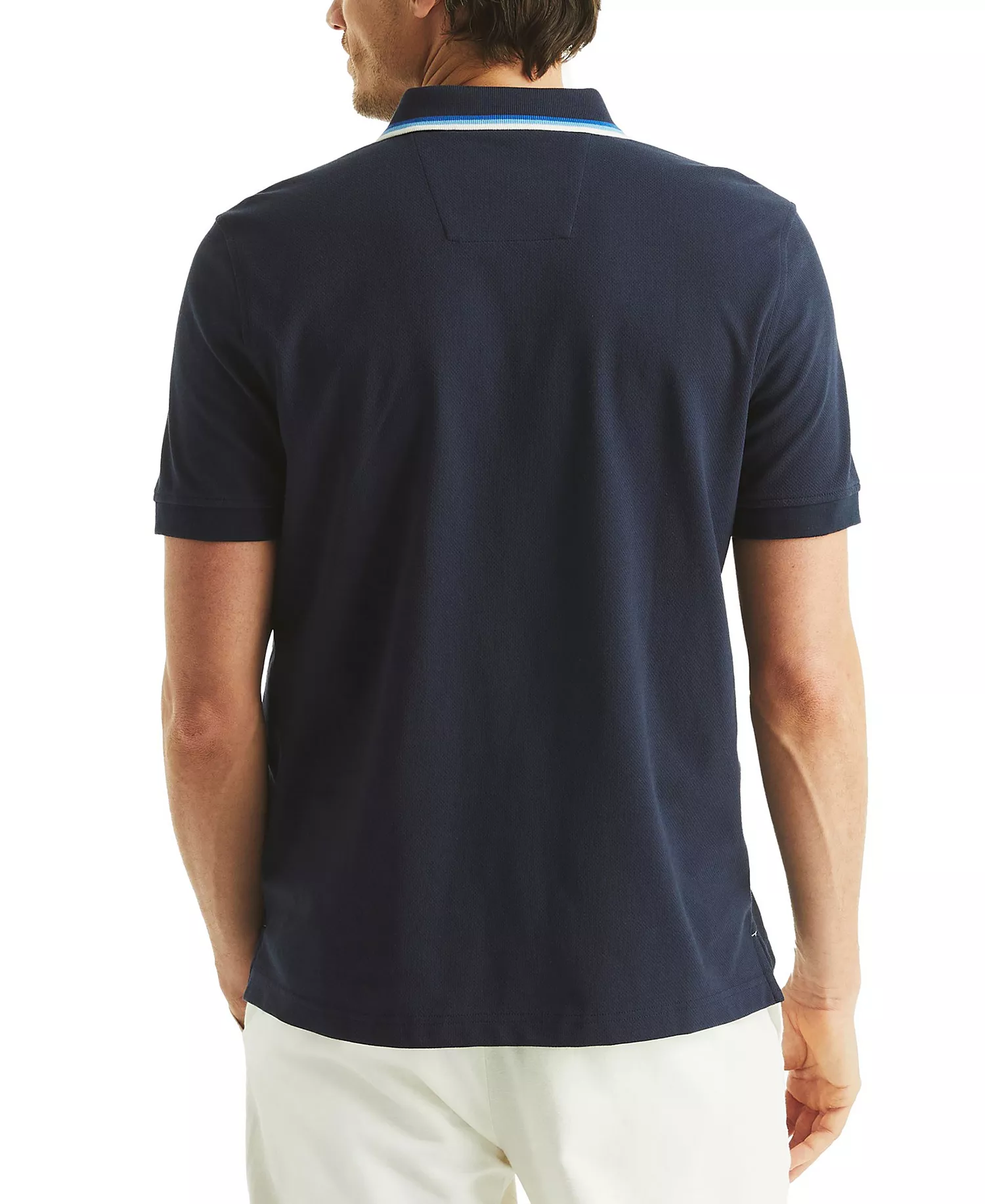 Men's Textured Tipped Collar Polo Shirt - Navy Seas - 2XL