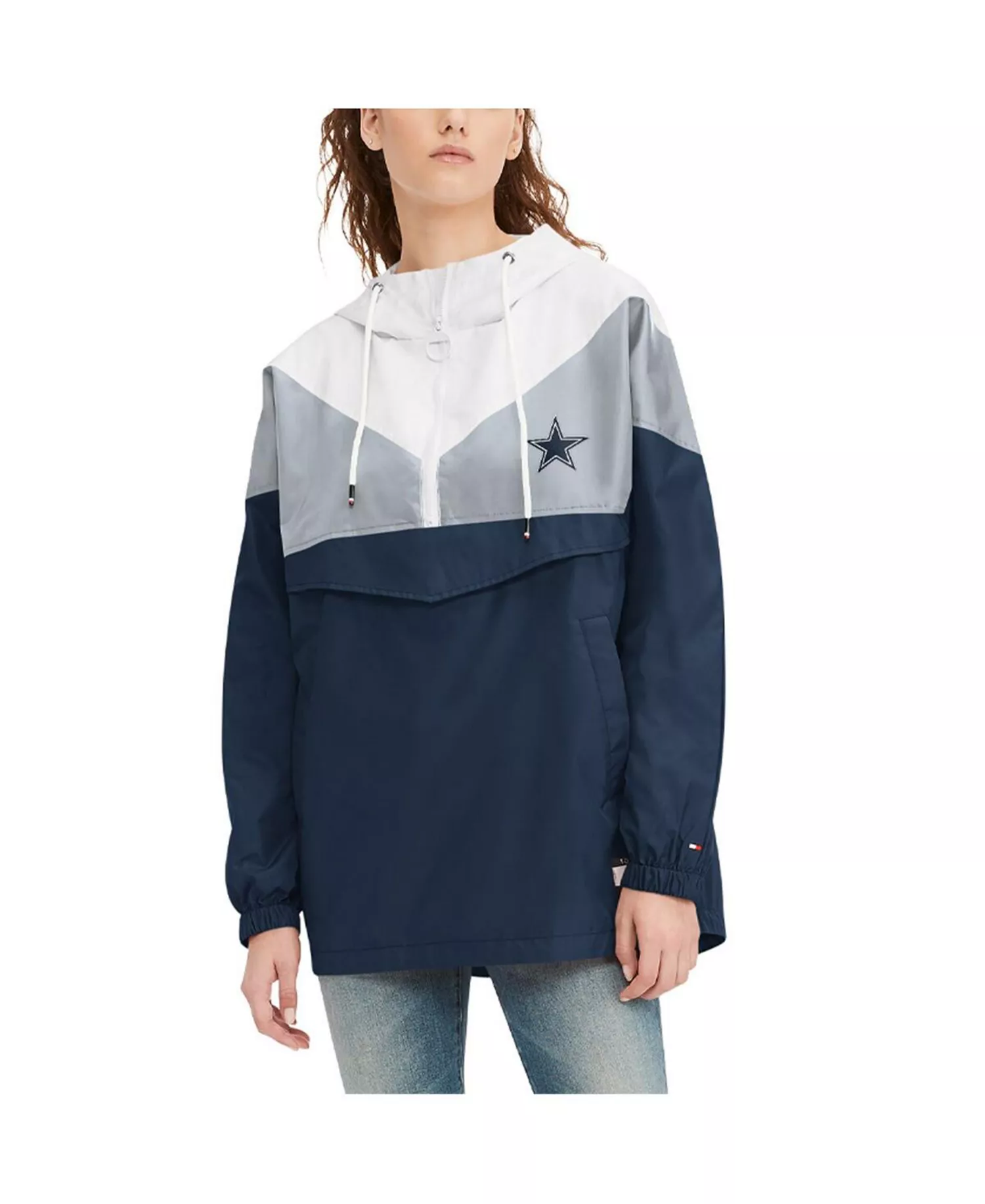 Women's White, Navy Dallas Cowboys Staci Half-Zip Hoodie Windbreaker Jacket - White, Navy - 2XL