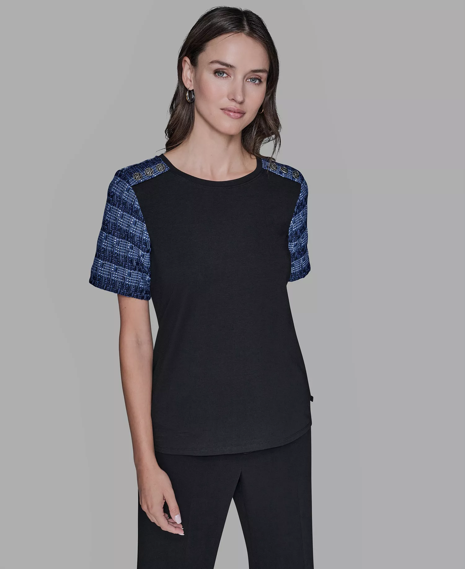 Women's Raglan Short-Sleeve Blouse - Black - L