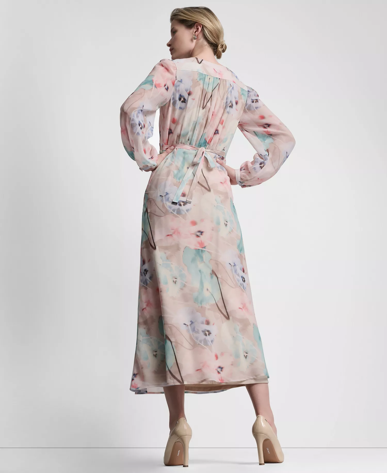 Women's V-Neck Fit and Flare Long Dress - Moonlight Multi - 10