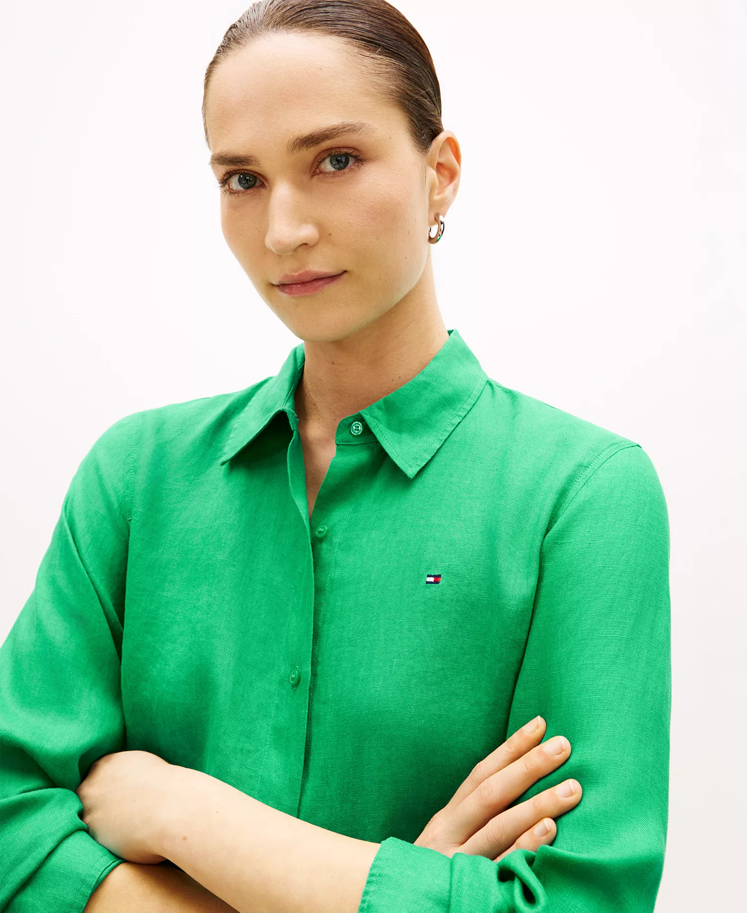 Women's Linen Button-Up Shirt - Courtside Green - 34