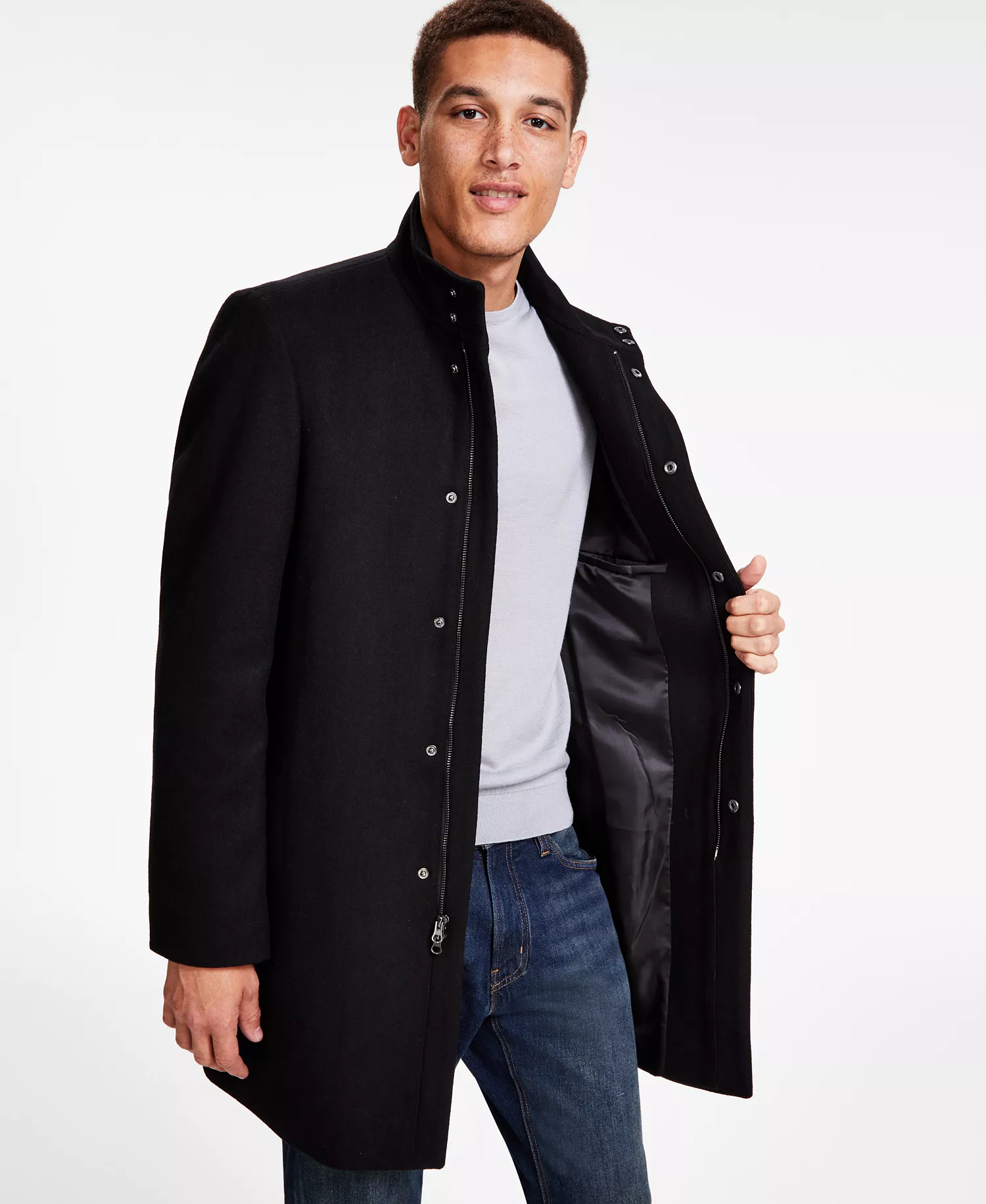 Men's Mayden Slim-Fit Wool Blend Overcoat  - Black - 36R