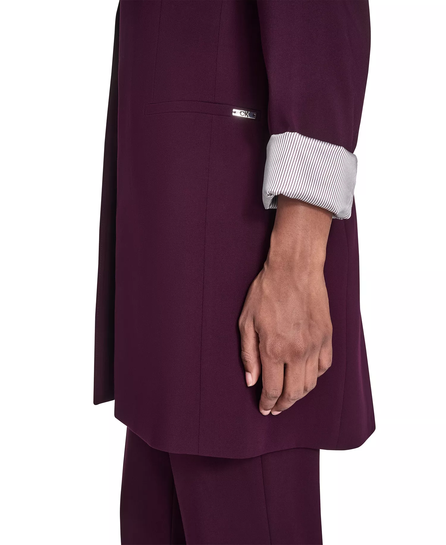 Petite Lux Open Front 3/4-Sleeve Rollback Cuff Jacket - Aubergine - 2P