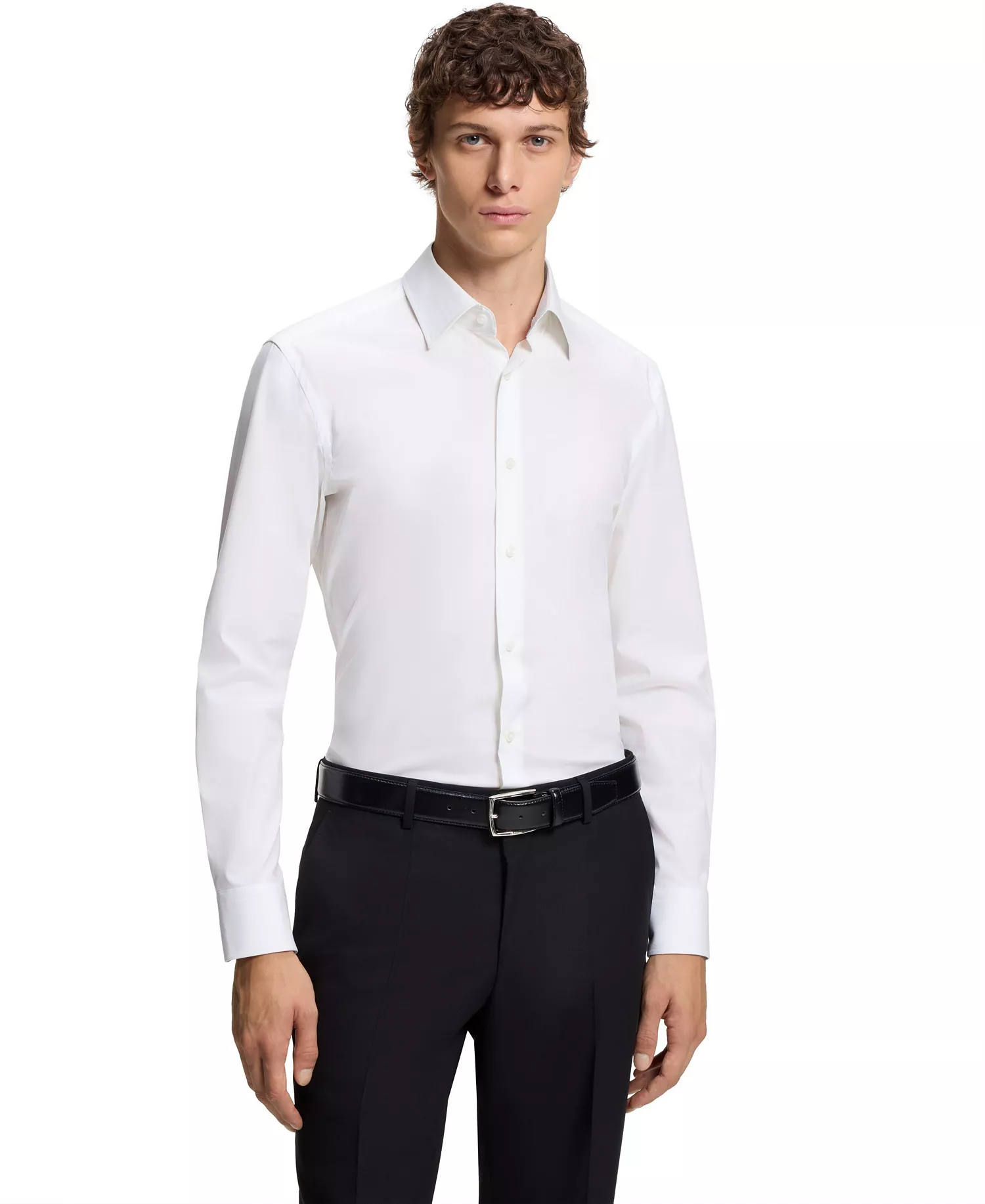 Men's Easy-Iron Stretch-Cotton Poplin Slim-Fit Dress Shirt - White - 14.5