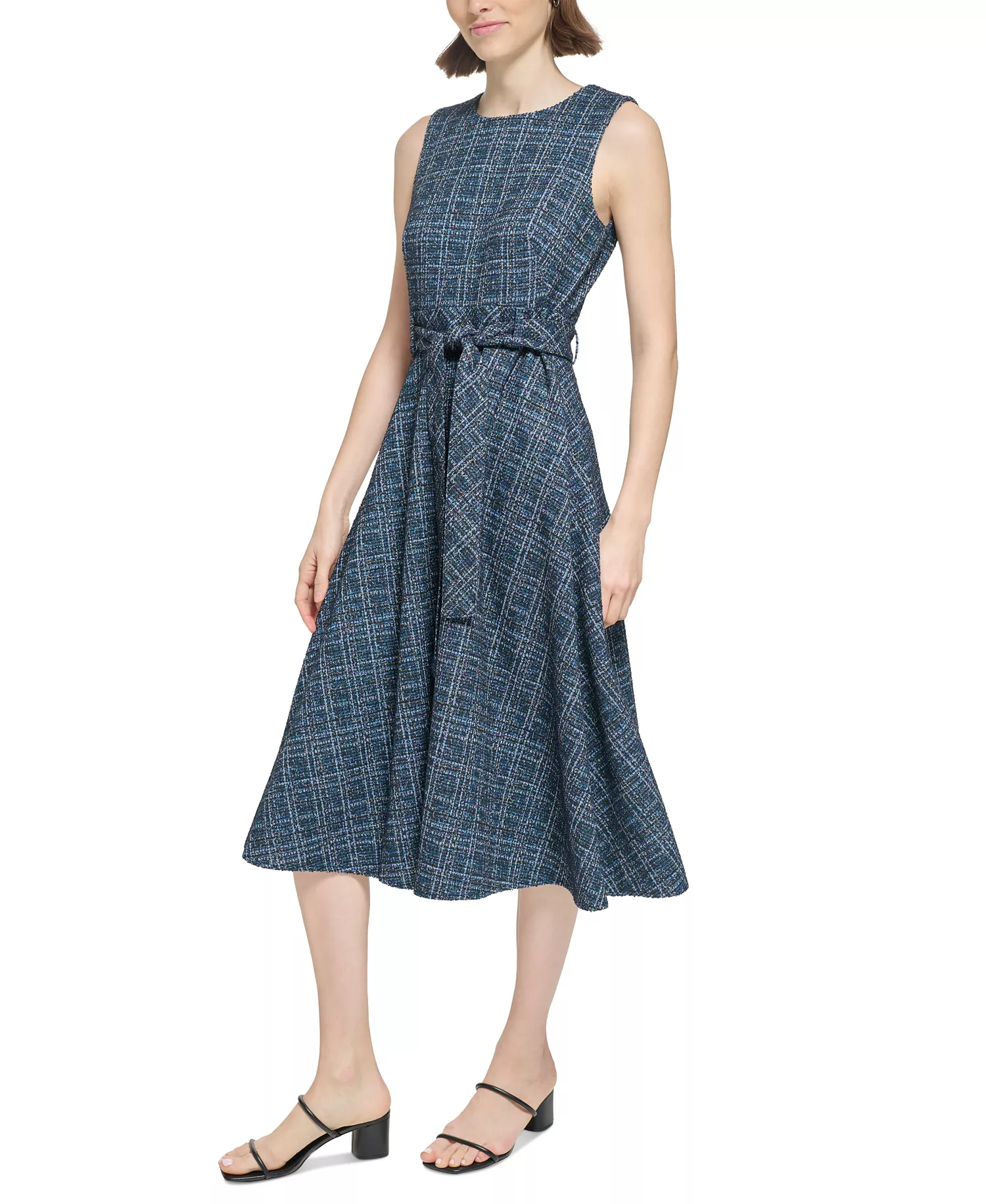 Women's Tweed Belted A-Line Dress - Posideon Multi - 10