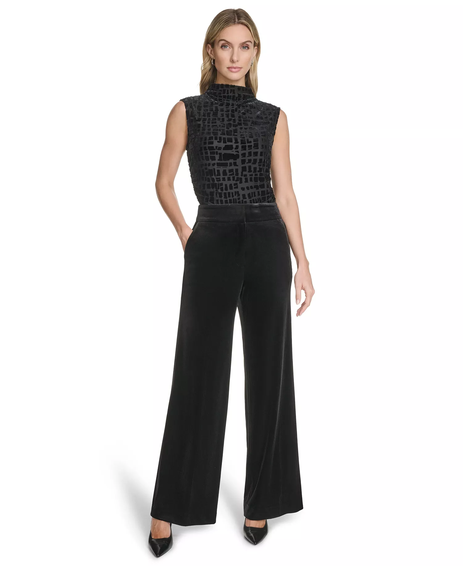 Petite Wide Leg Mid-Rise Pants - Black - 12P