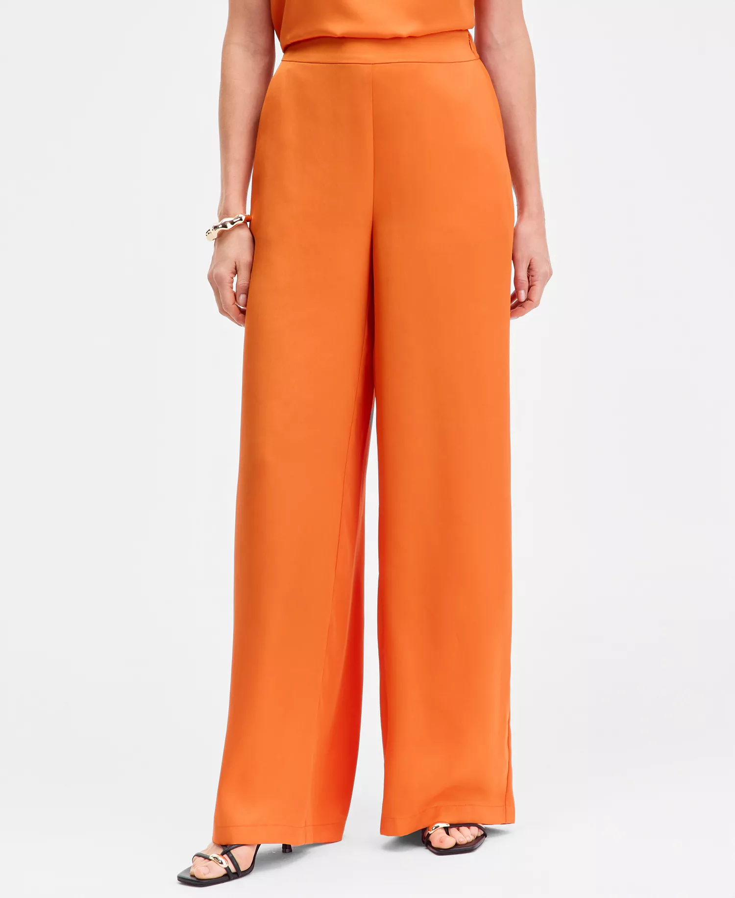 Women's Wide-Leg Satin Pants, Exclusively at Macy's - Harvest Orange - L