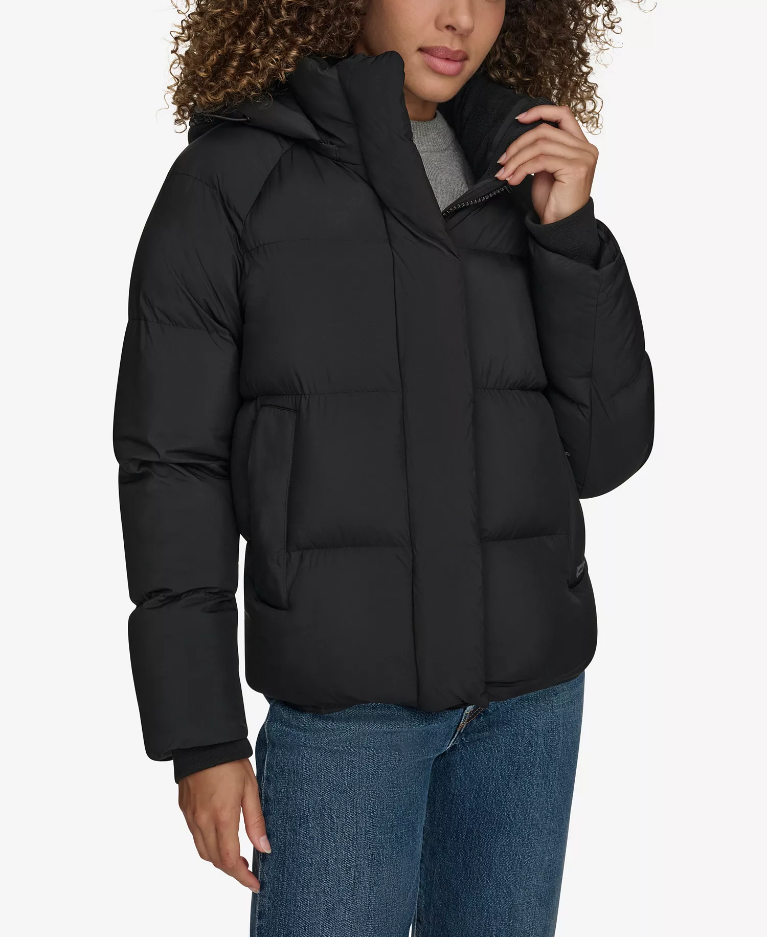 Women's Quilted Hooded Puffer Jacket - Black - L