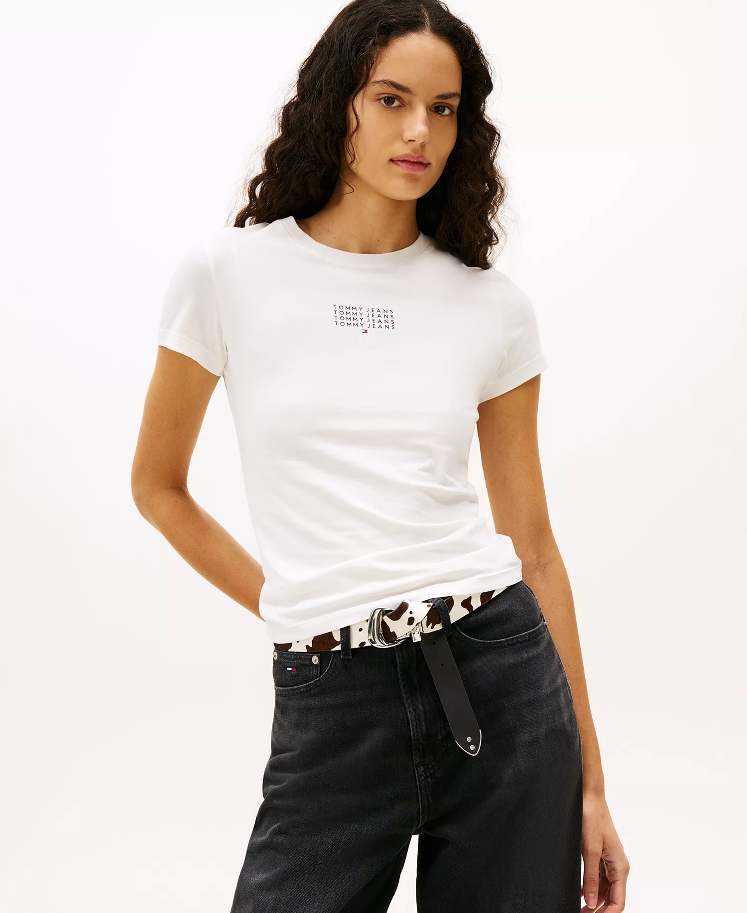 Women's Slim Multi Linear Logo T-Shirt - Ancient White - L