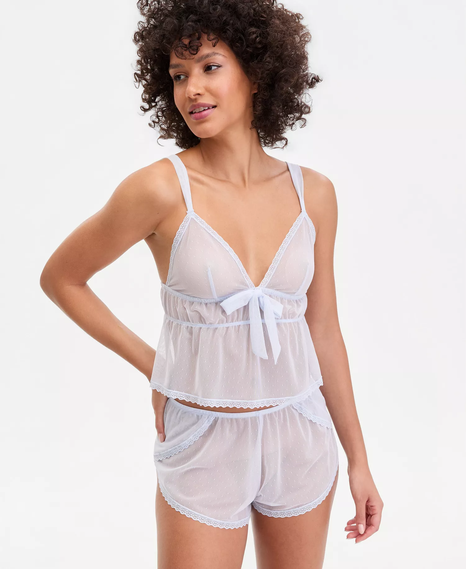 I.N.C International Concepts Women's Dot Mesh Tank and Shorts Set, Macy's Exclusive - Cielo - L