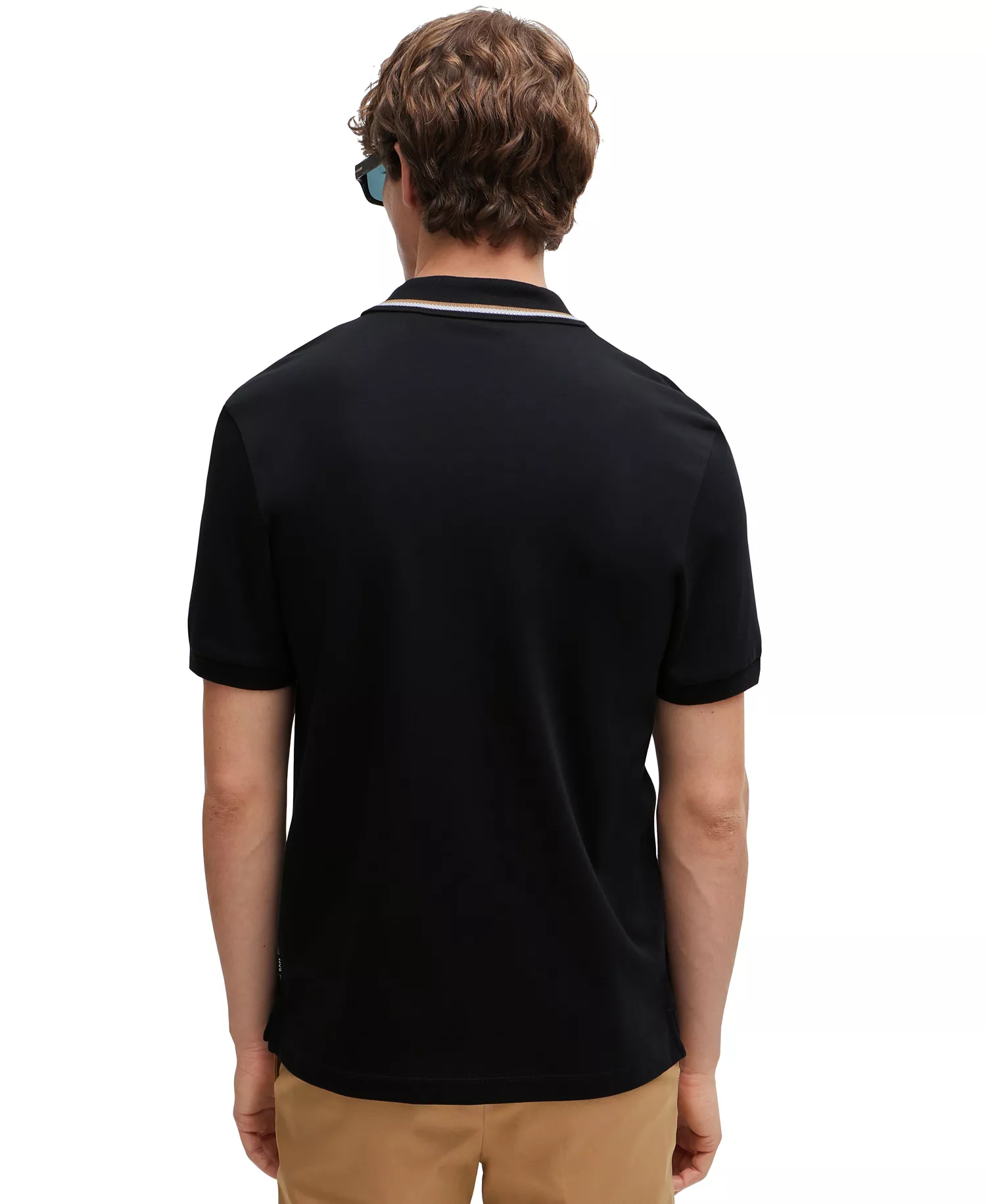 Men's Slim-Fit Striped Collar Polo - Black - 2XL