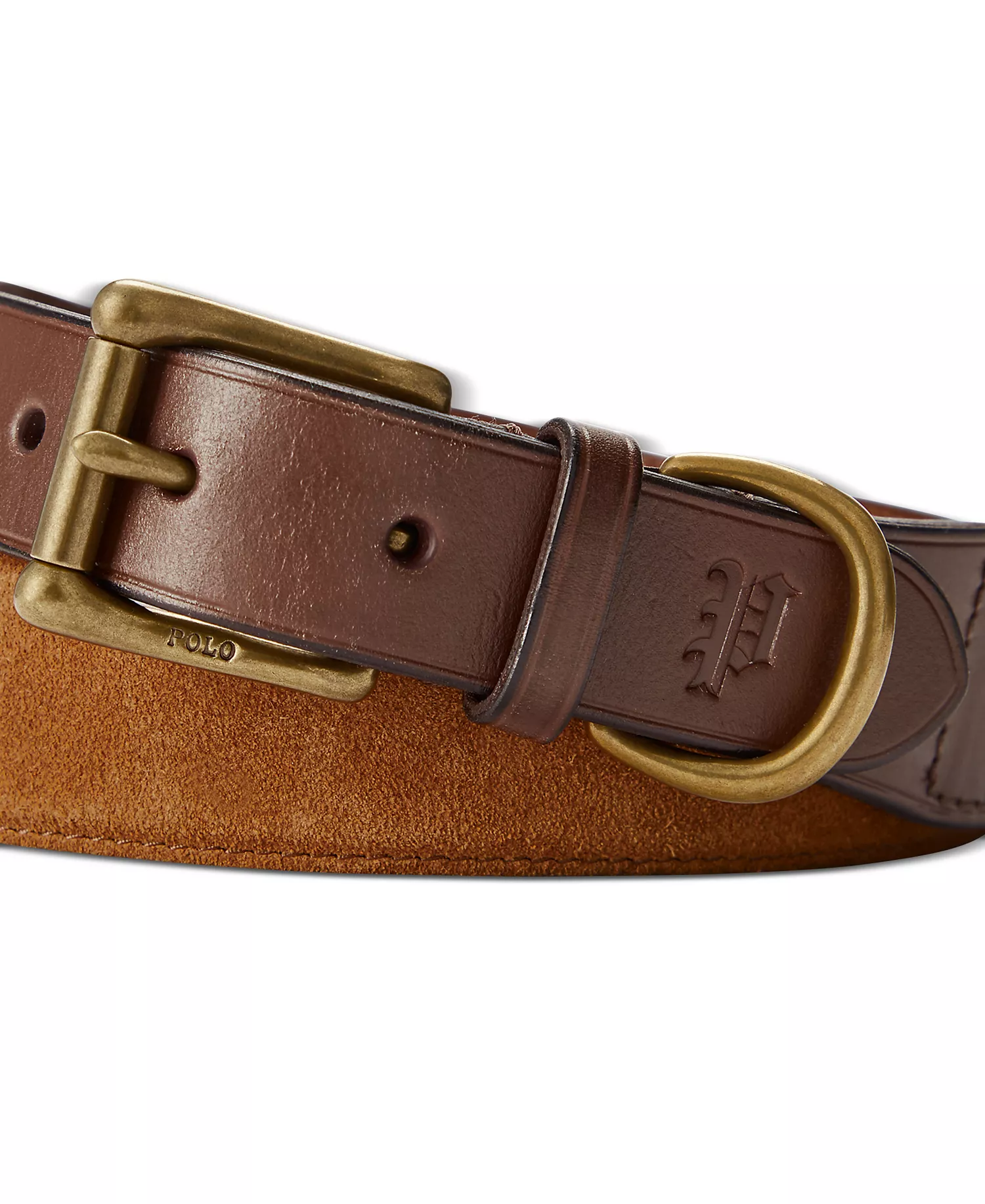 Men's Leather-Trim Suede Belt - Tan - 32