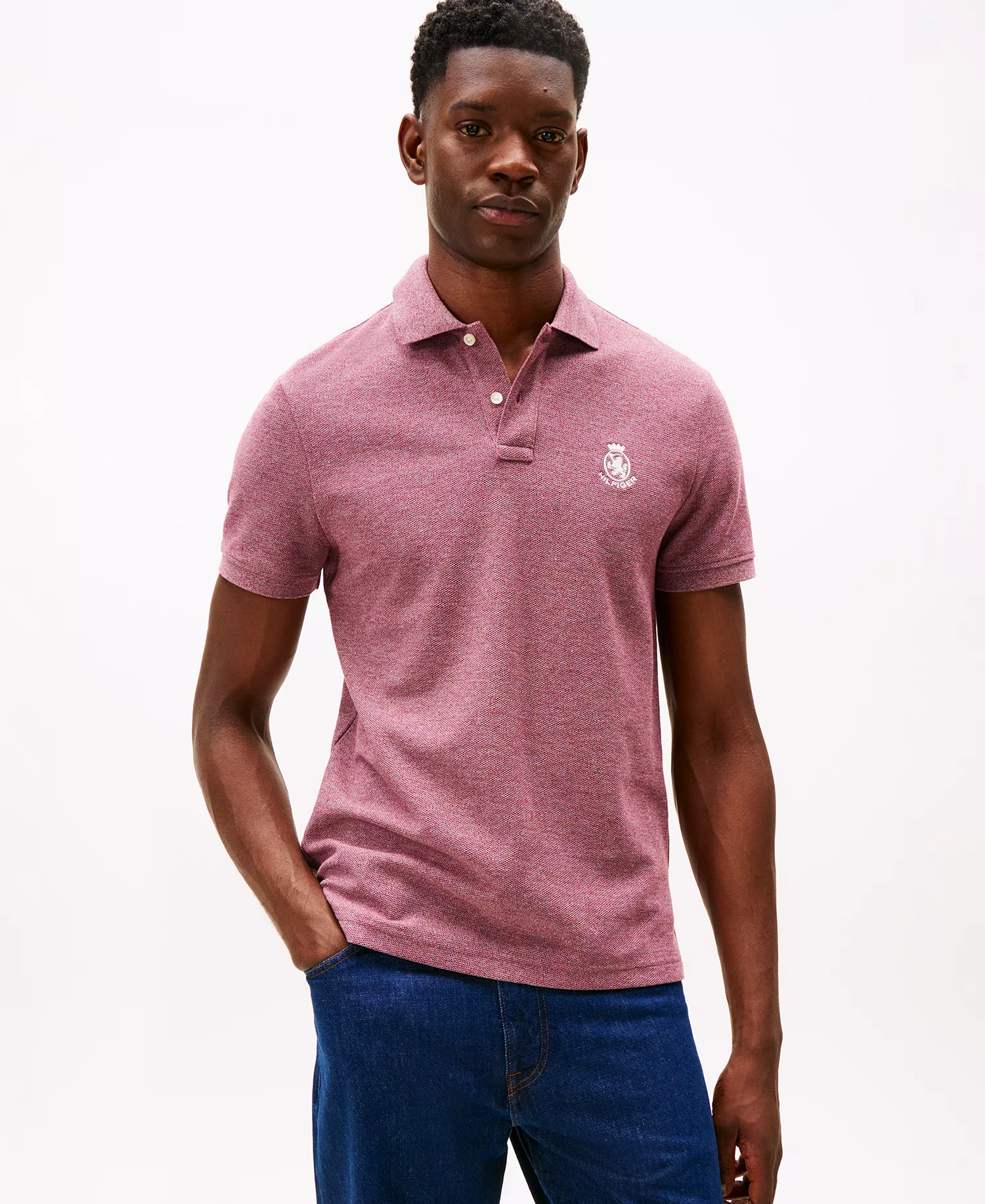 Men's Heathered Crest Regular Fit Polo Shirt - Deep Burgundy Heather - L