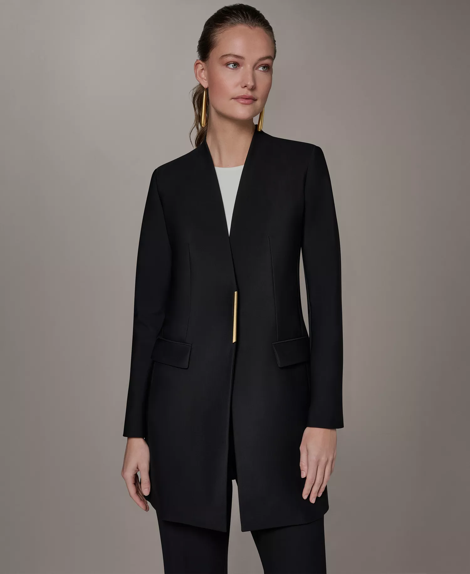 Petite Collarless Blazer - Black - 0P