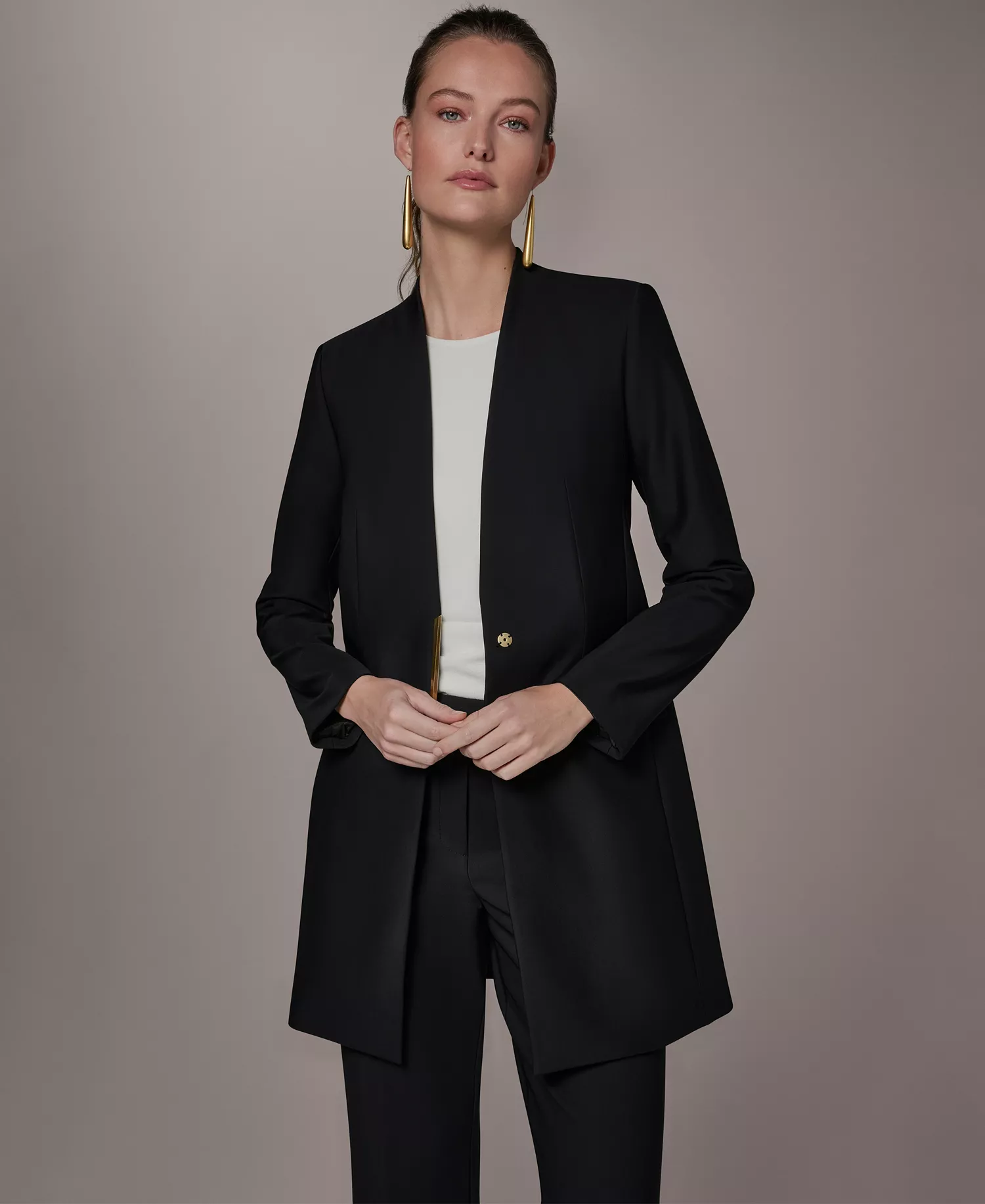 Petite Collarless Blazer - Black - 0P