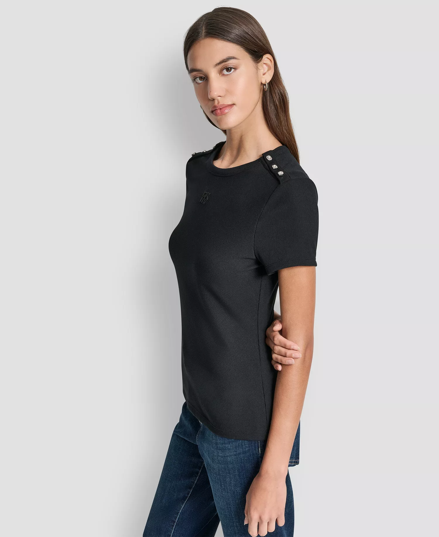 Petite Crew Neck Short-Sleeve T-Shirt - Black - PL
