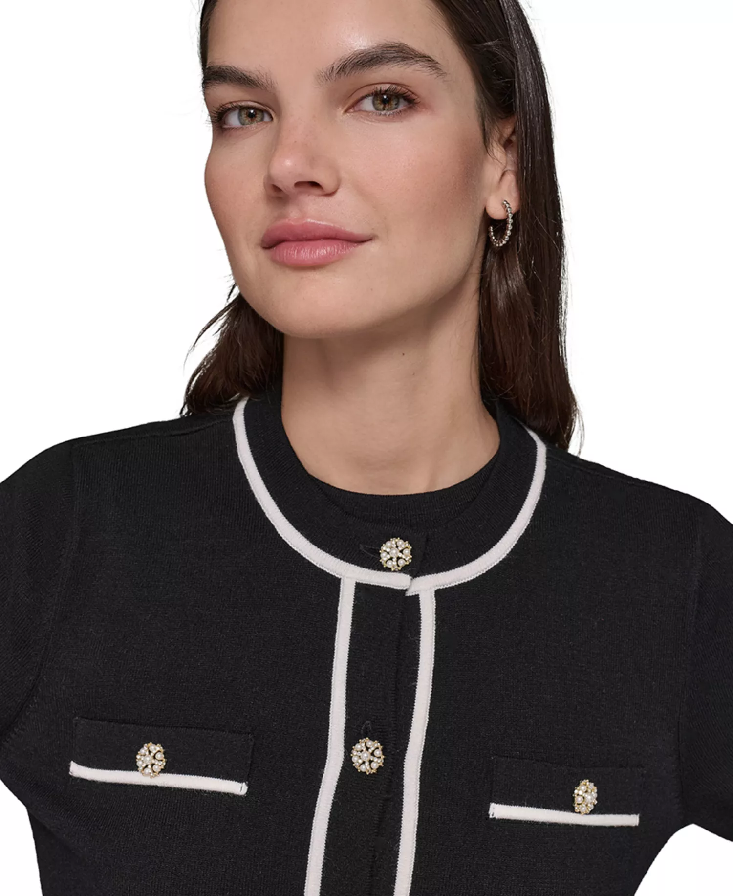 Women's Four-Pocket Crewneck Cardigan - Black - L