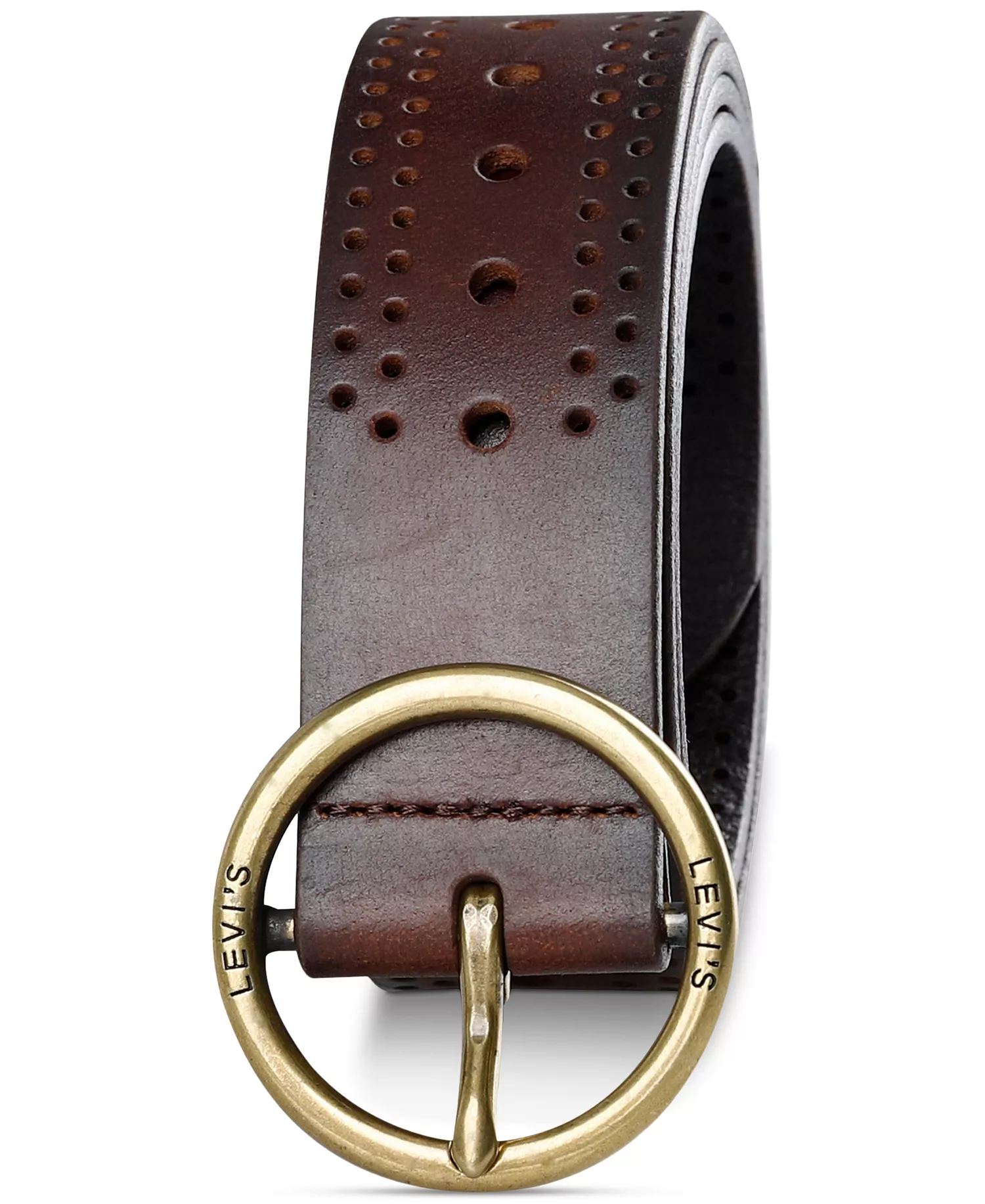 Women's Adjustable Laser Cut Leather Belt  - Brown - L