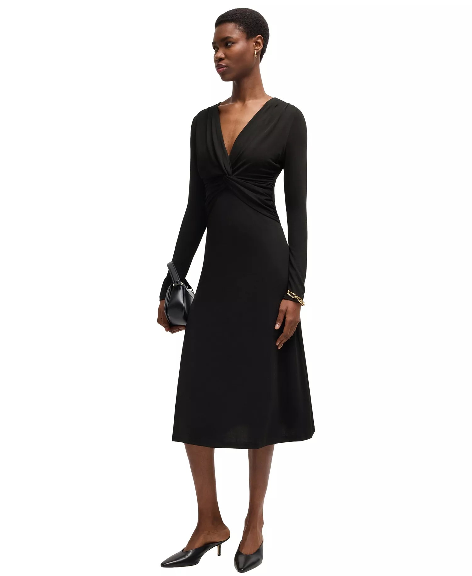 Women's Stretch Crepe Twist-Front Dress - Black - M