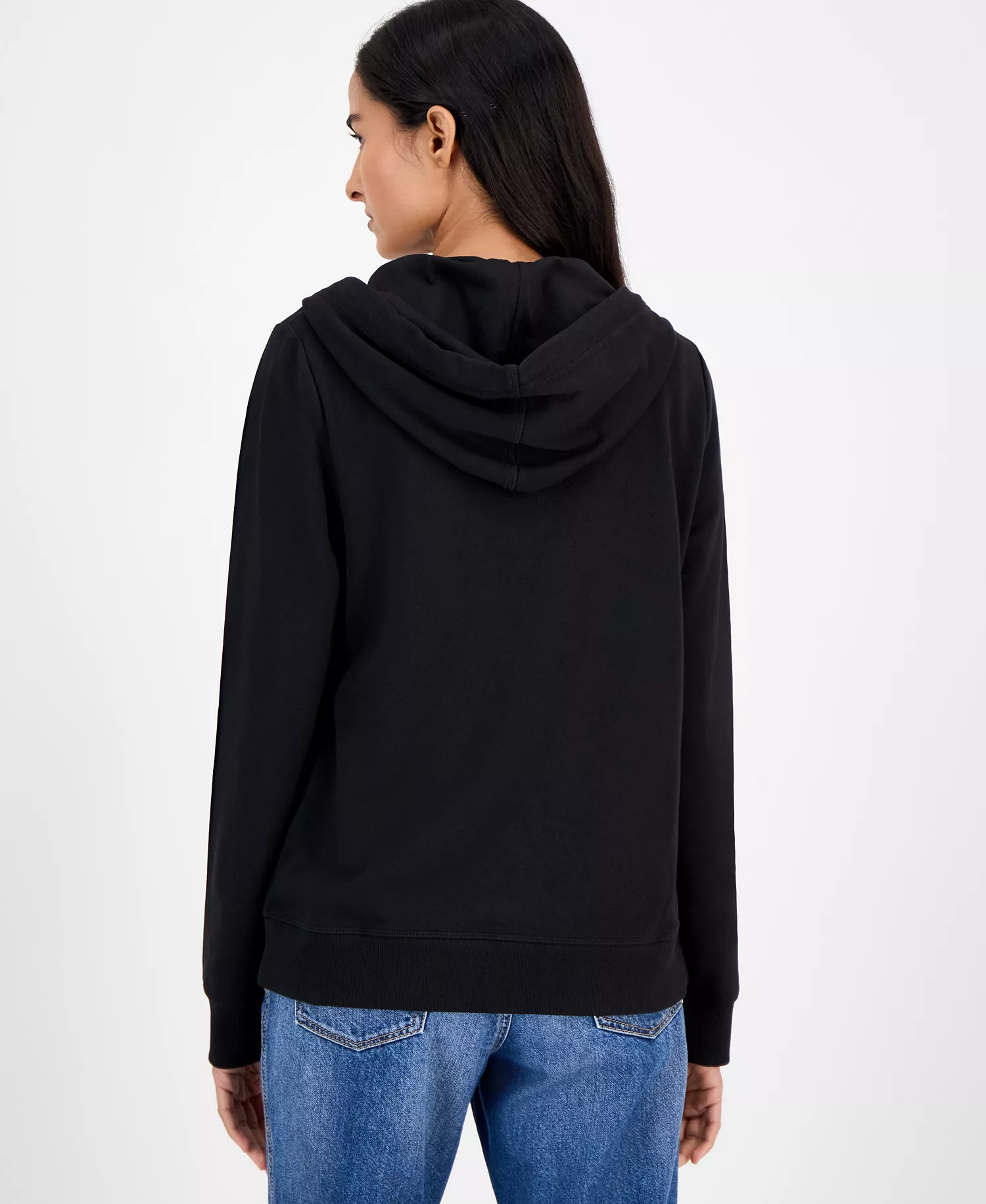 Jeans Women's Solid Zip-Front Hoodie, Online Only - Black - L