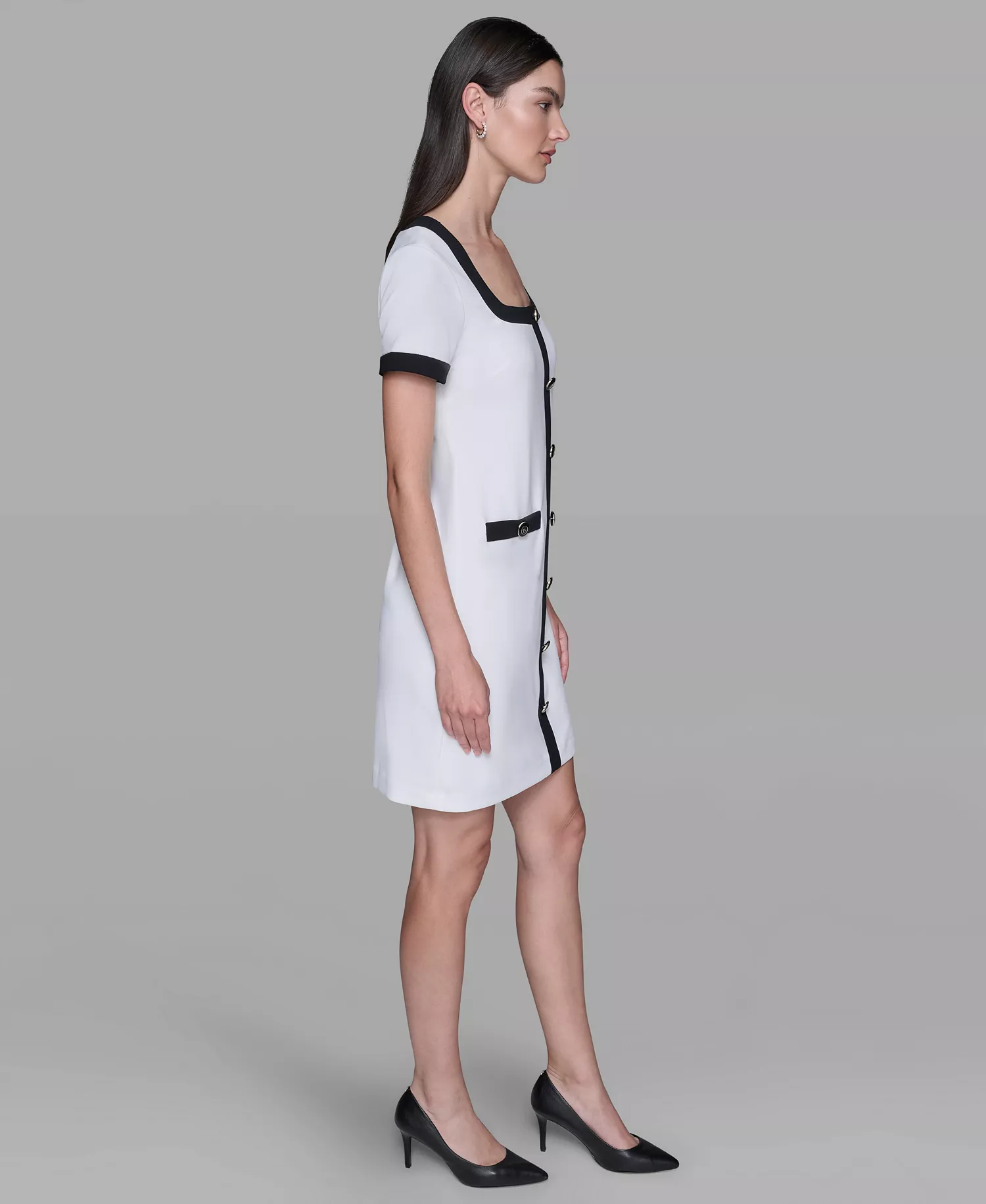 Women's Square Neck Dress - White/black - 10