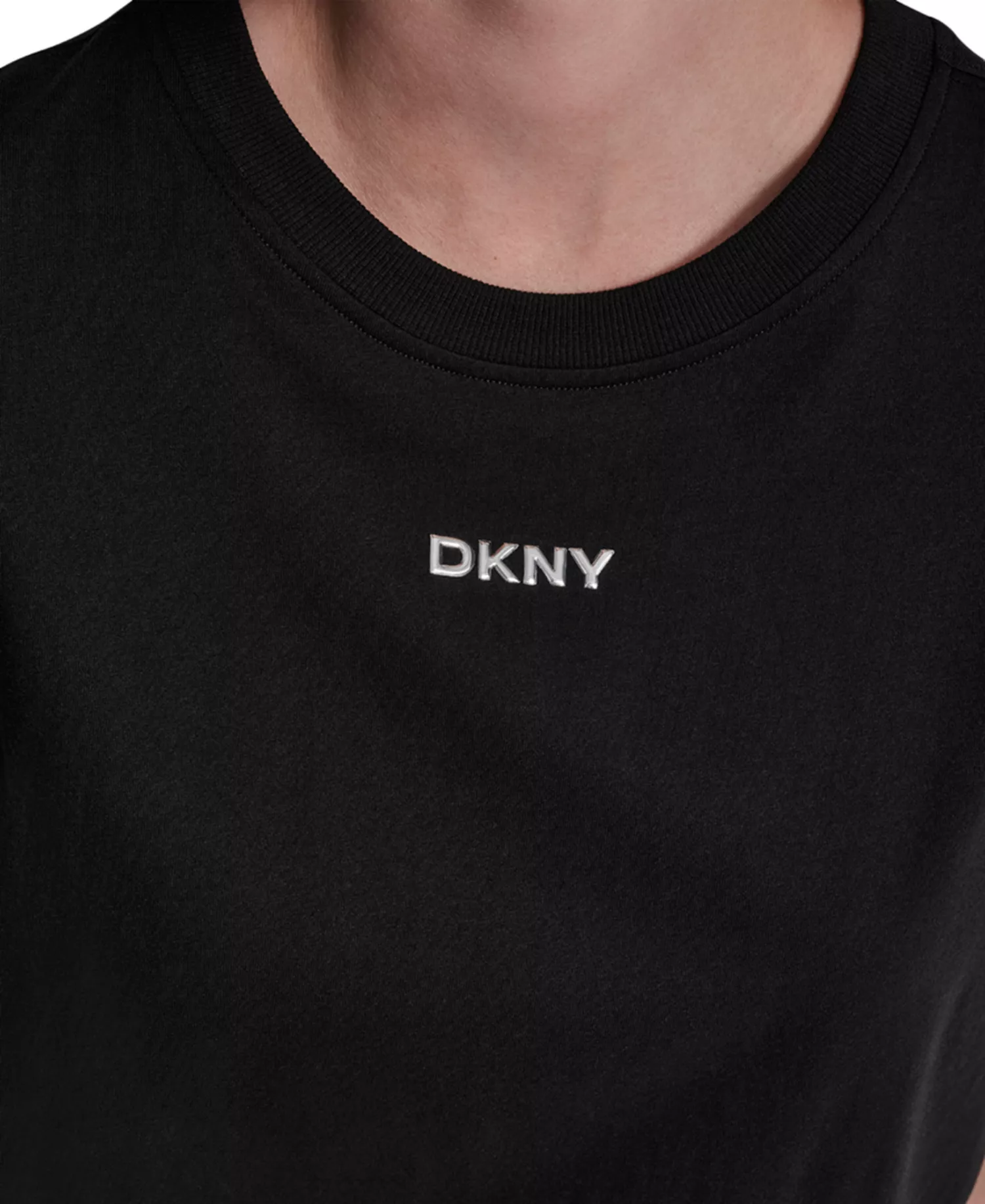 Women's Metallic Bubble Logo Drop Shoulder Pull-On T-Shirt - Black - L